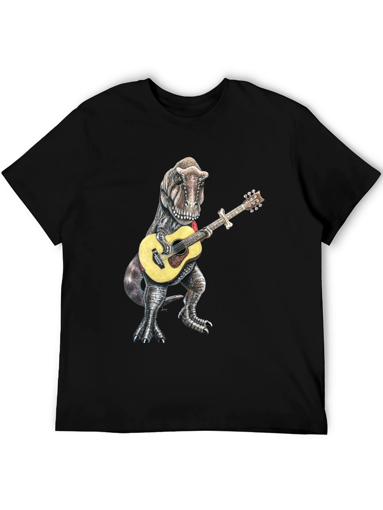 Dinosaur Guitarist Black T-Shirt - Jurassic Rock!