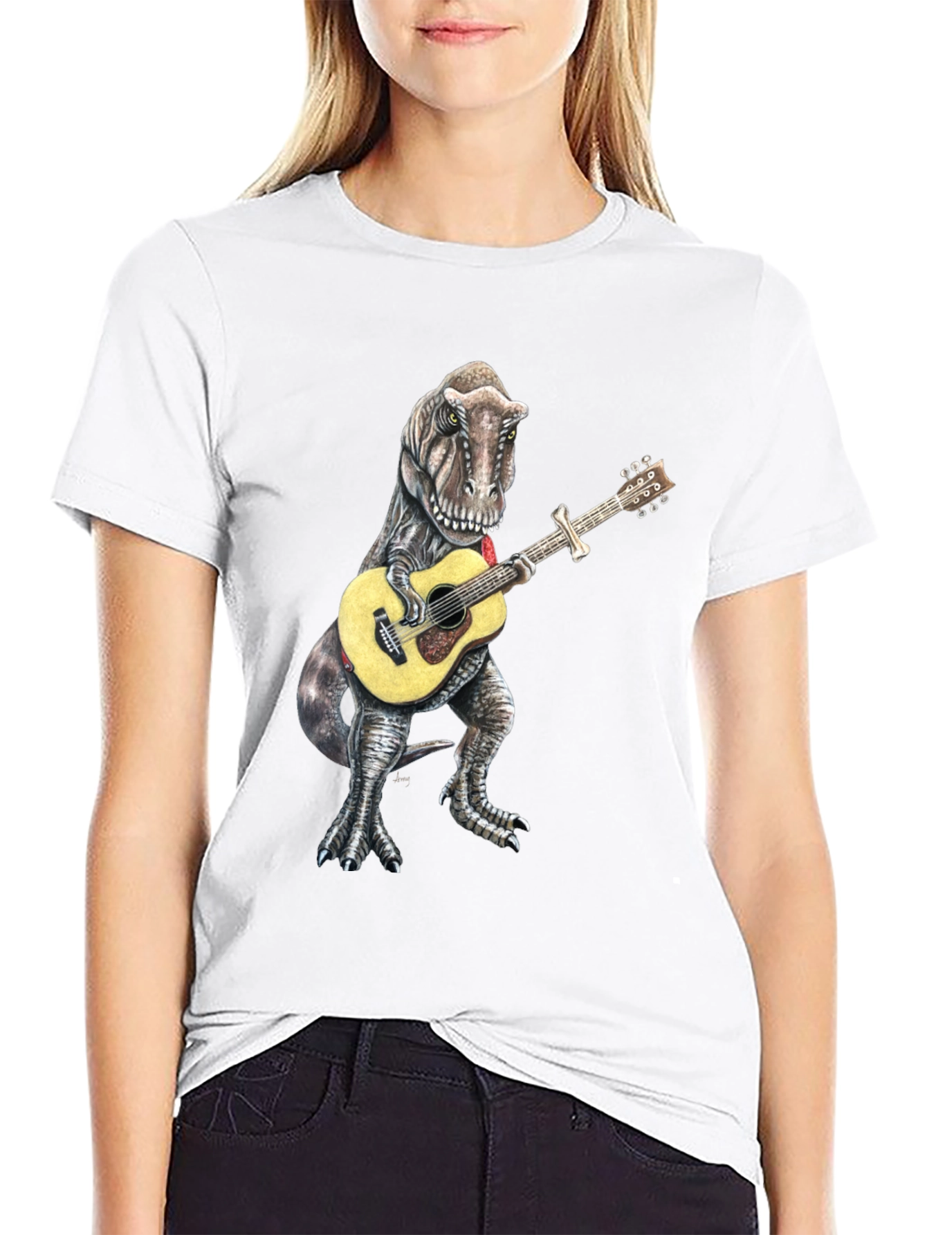 Dinosaur Guitarist Black T-Shirt - Jurassic Rock!