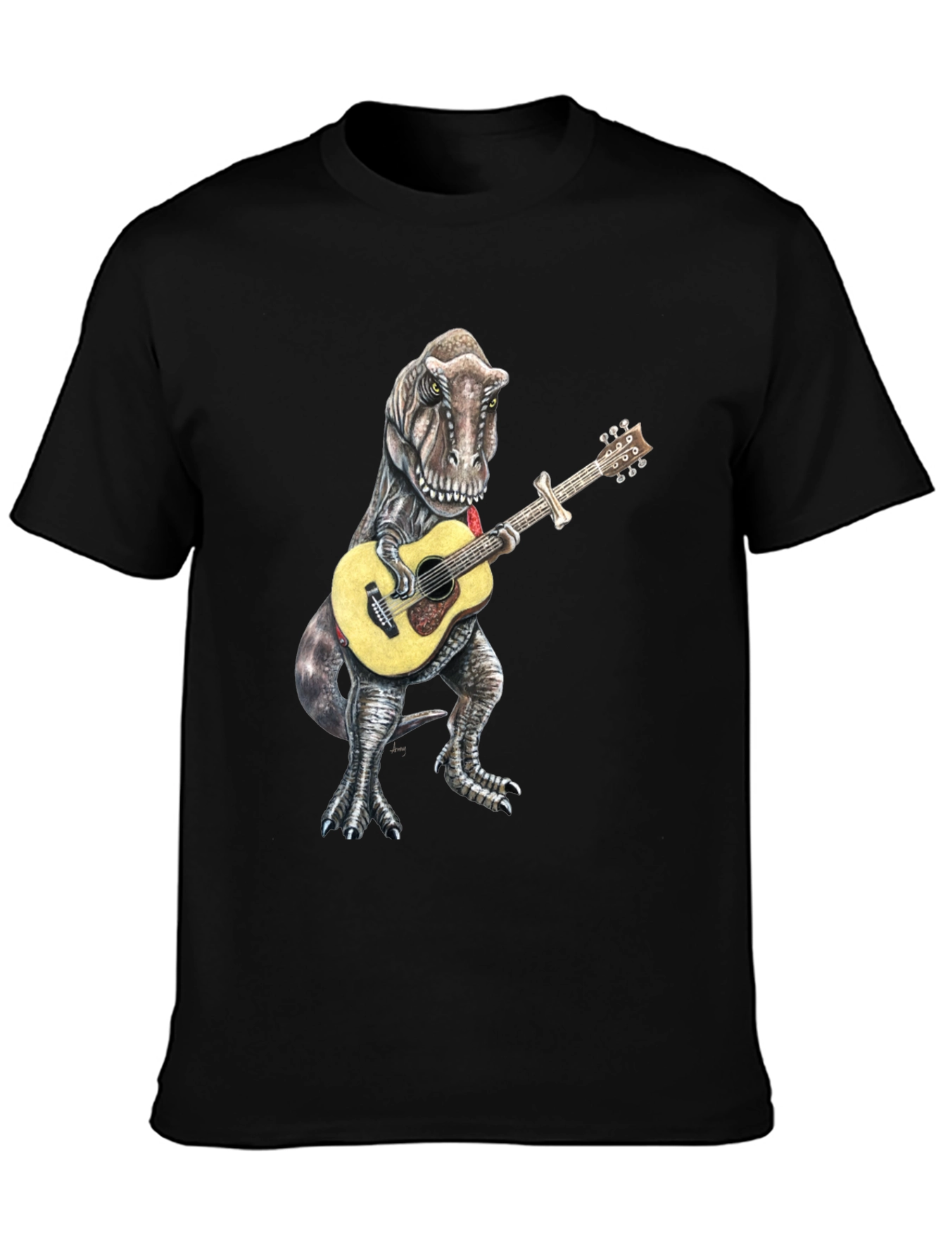 Dinosaur Guitarist Black T-Shirt - Jurassic Rock!