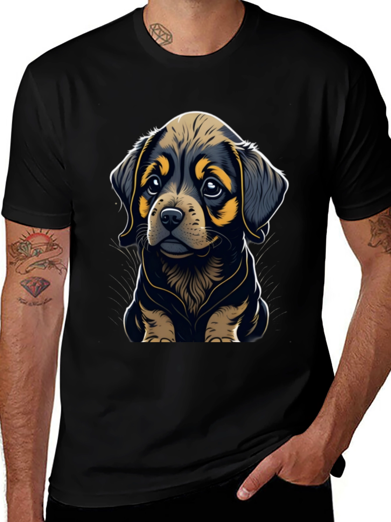Cute Puppy Graphic Tee - Black Soft Cotton Blend