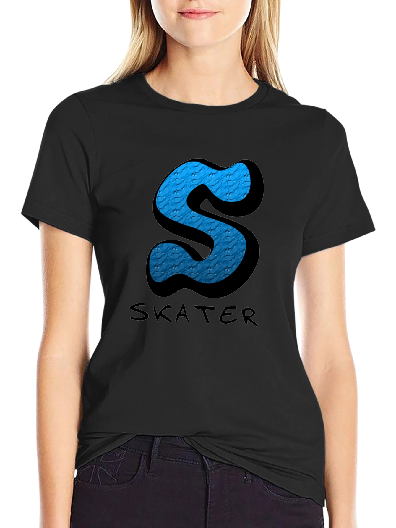 Skater S Letter Graphic Black T-Shirt