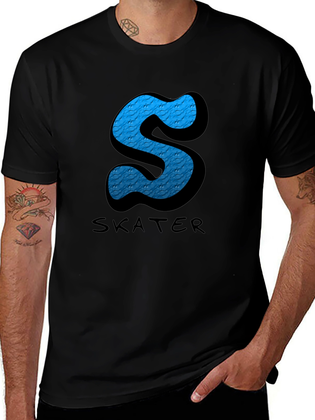 Skater S Letter Graphic Black T-Shirt