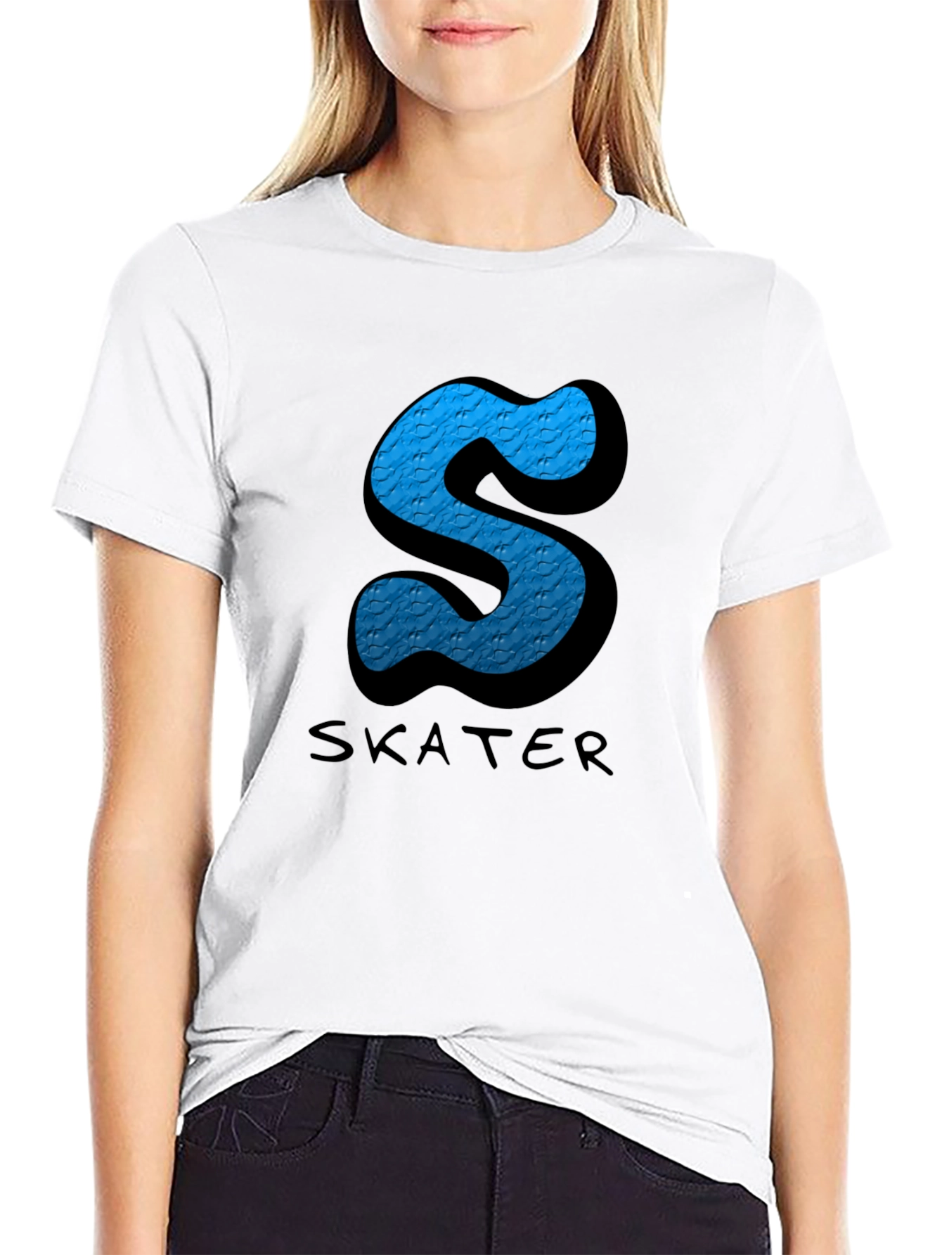 Skater S Letter Graphic Black T-Shirt