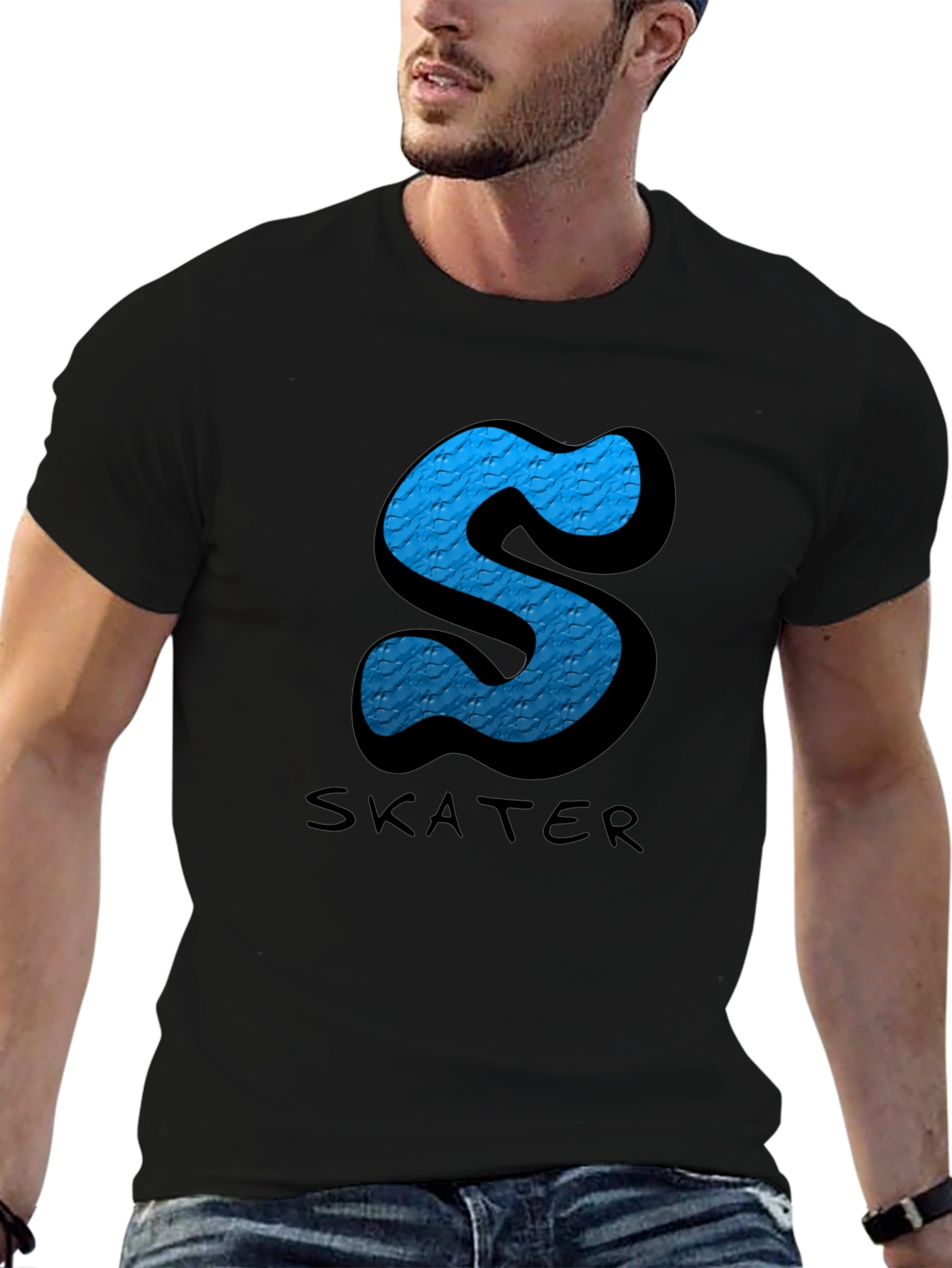 Skater S Letter Graphic Black T-Shirt