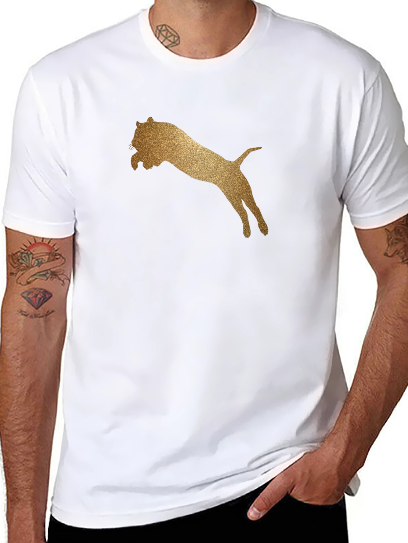 Golden Lion Graphic Tee - Black Cotton T-Shirt
