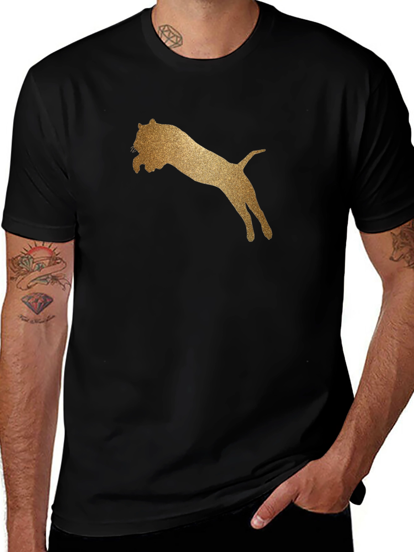 Golden Lion Graphic Tee - Black Cotton T-Shirt