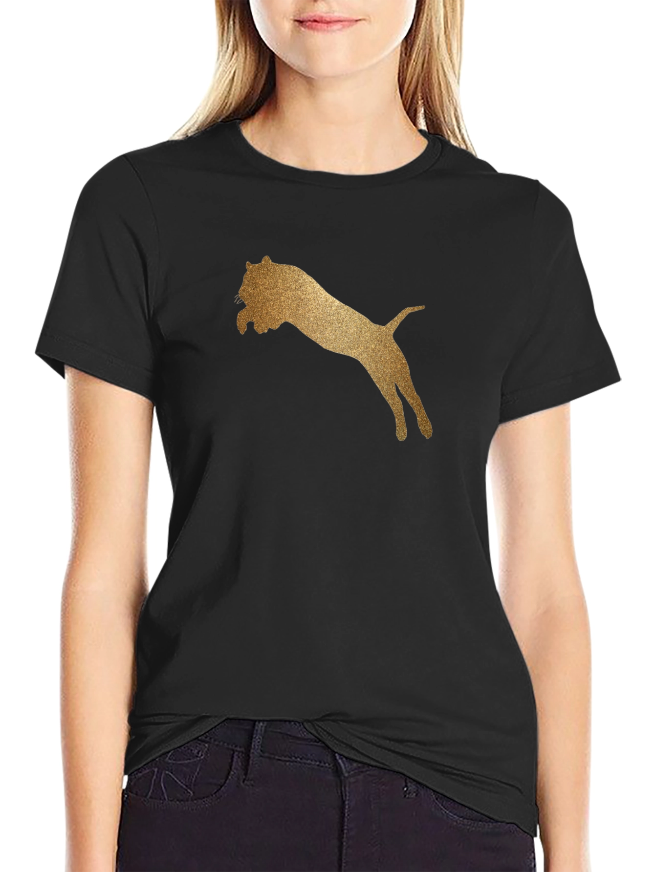 Golden Lion Graphic Tee - Black Cotton T-Shirt