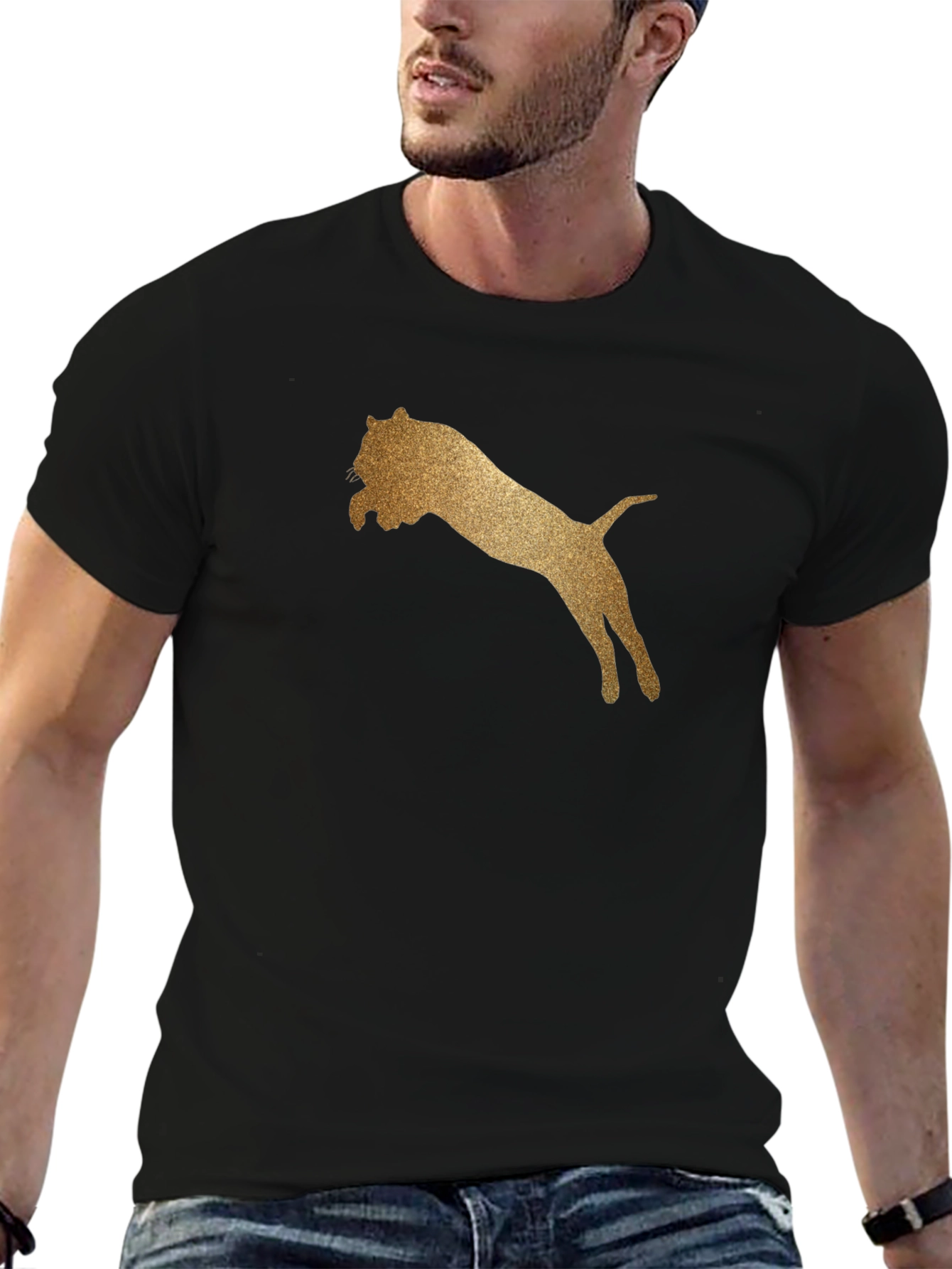 Golden Lion Graphic Tee - Black Cotton T-Shirt