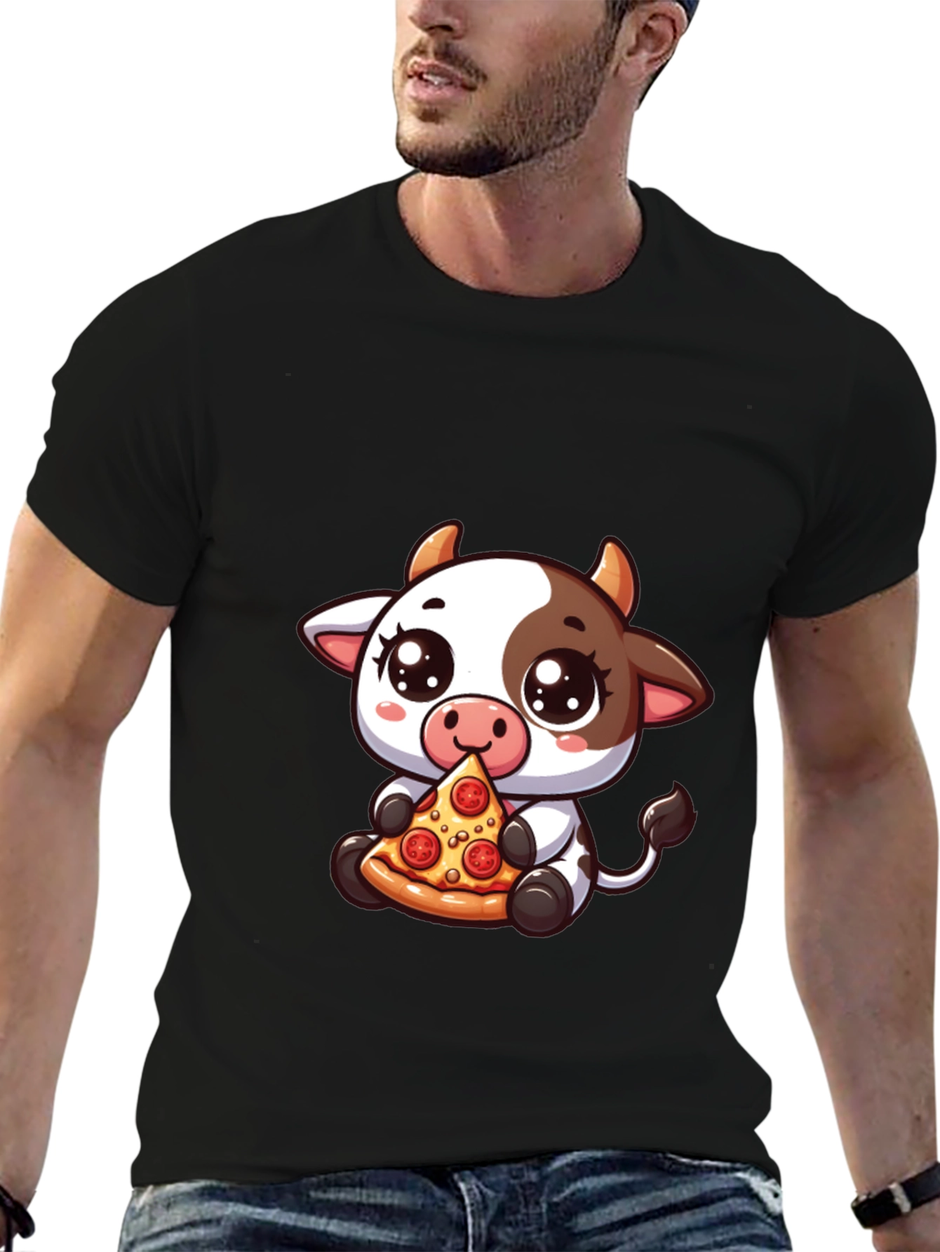 Cow Pizza Lover Black Tee