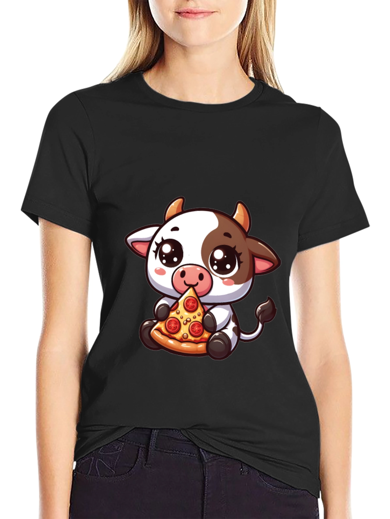 Cow Pizza Lover Black Tee