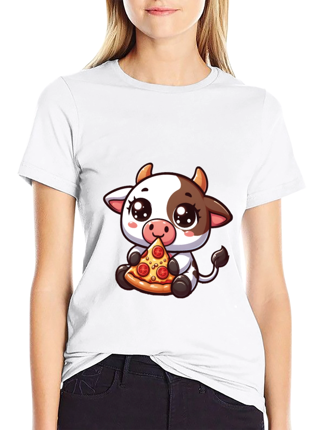 Cow Pizza Lover Black Tee