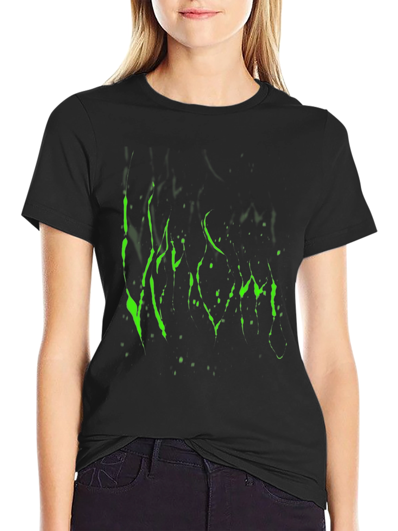 Mens Black T-Shirt with Green Graphic Print
