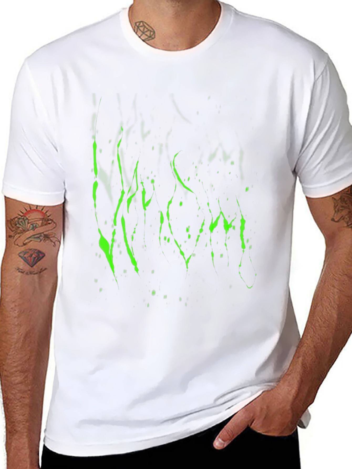 Mens Black T-Shirt with Green Graphic Print