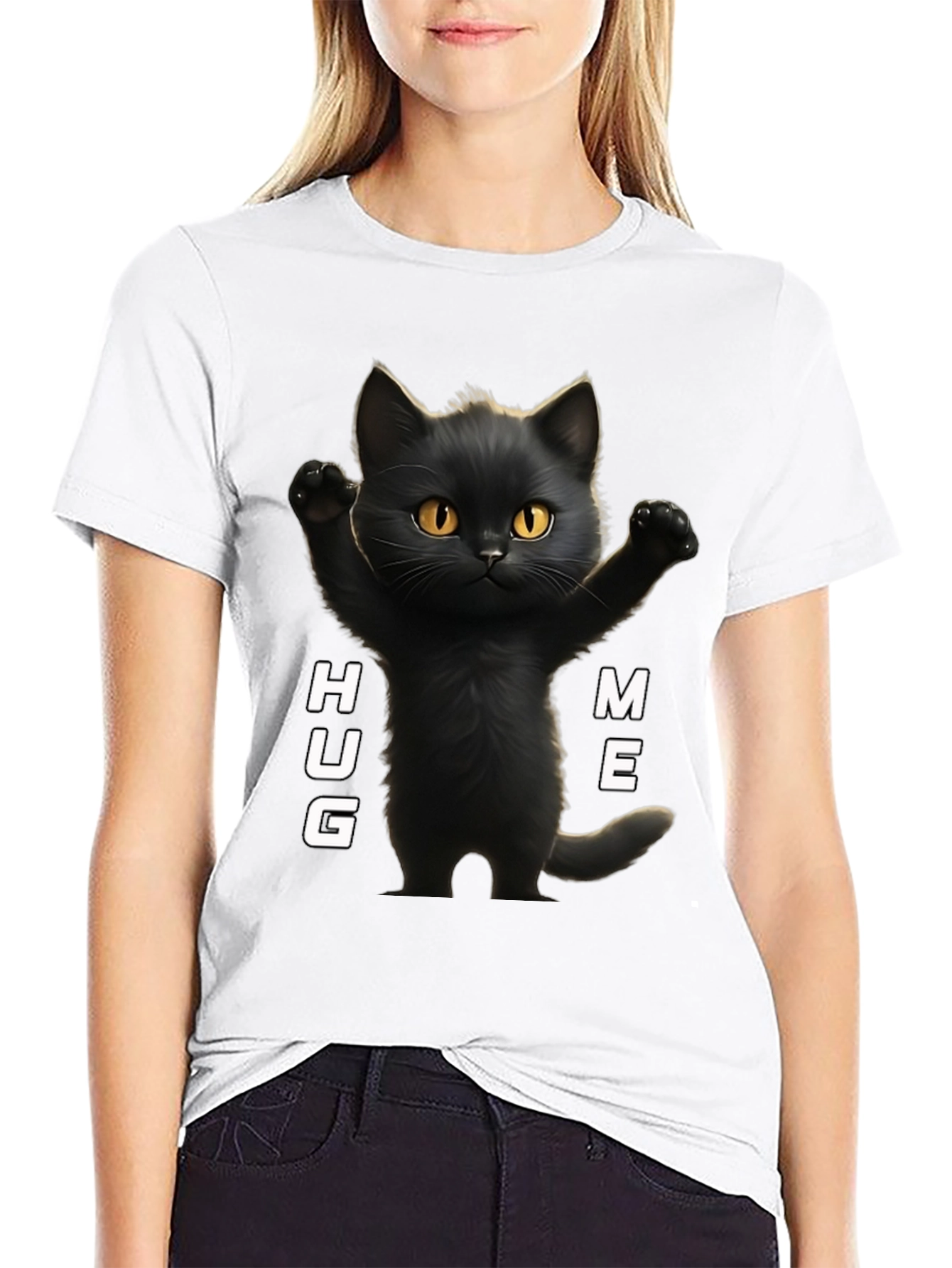 Cute Black Cat Hug Me Graphic T-Shirt