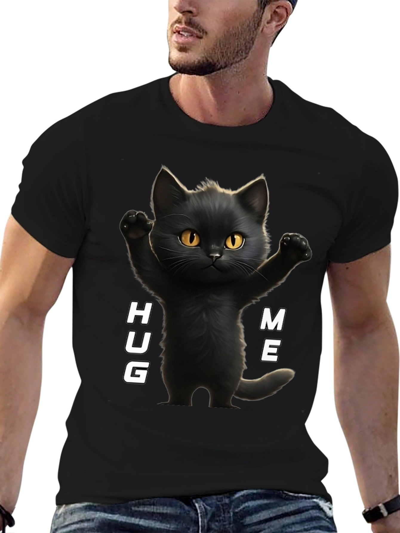 Cute Black Cat Hug Me Graphic T-Shirt