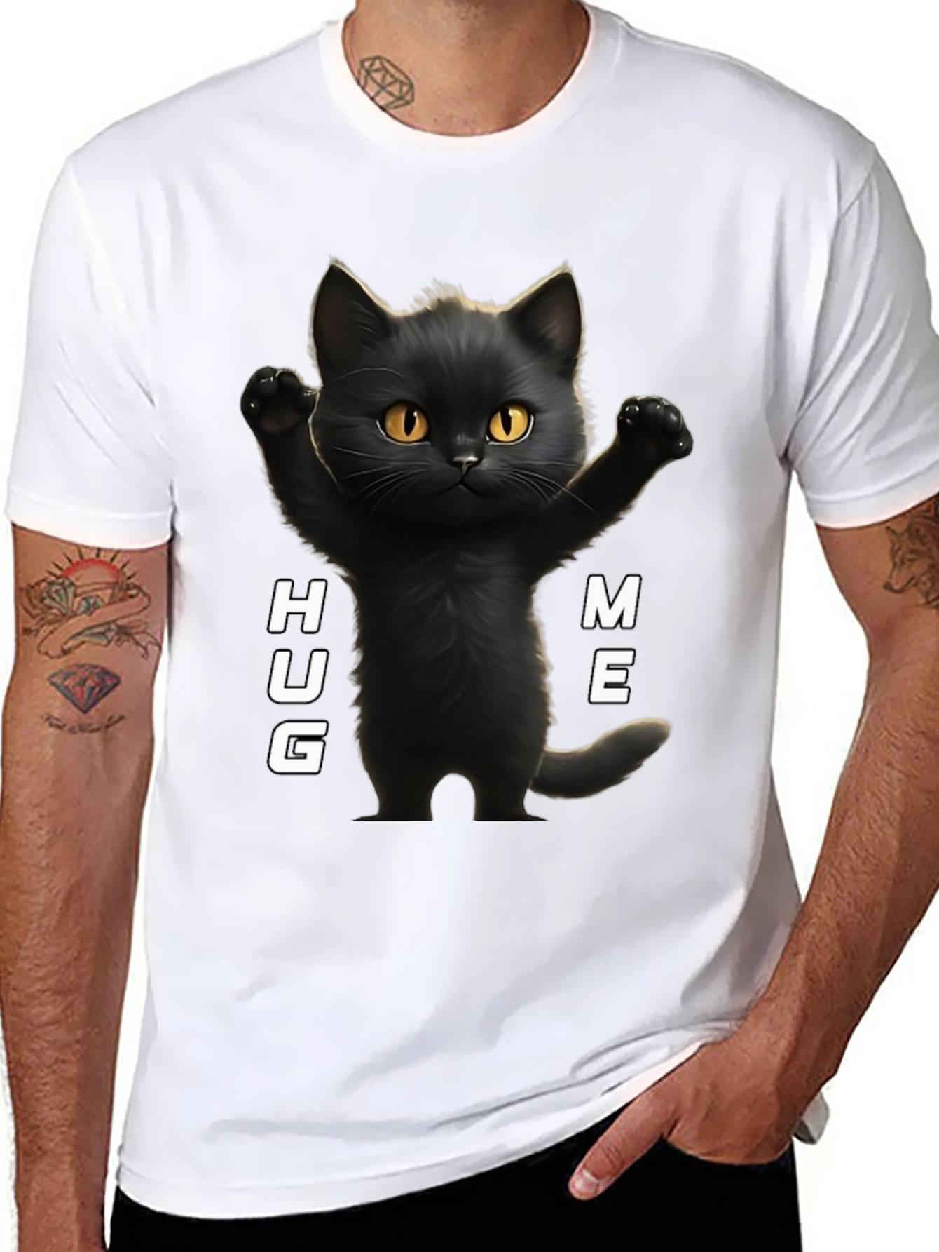 Cute Black Cat Hug Me Graphic T-Shirt