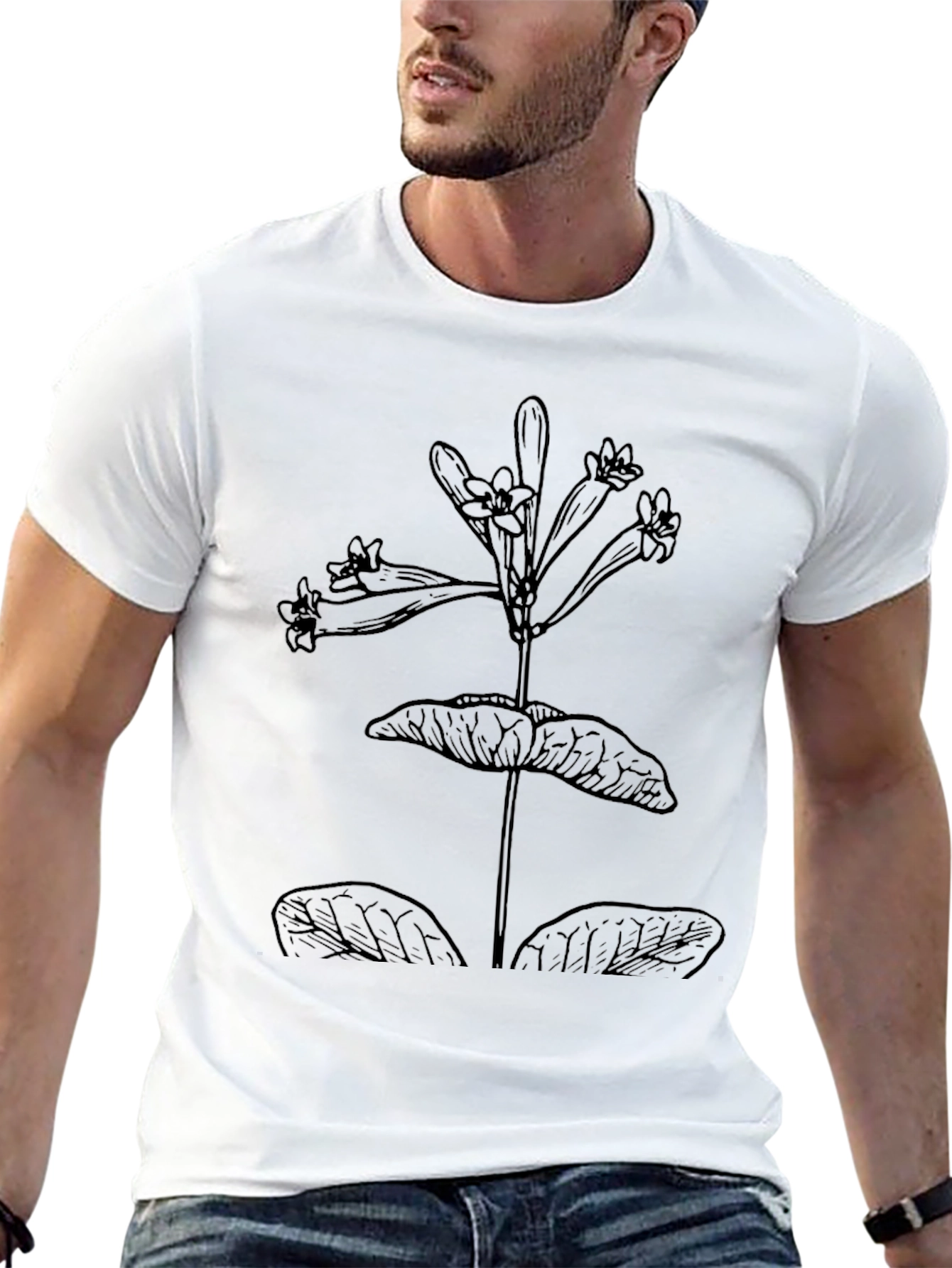 Botanical Line Art Black T-Shirt