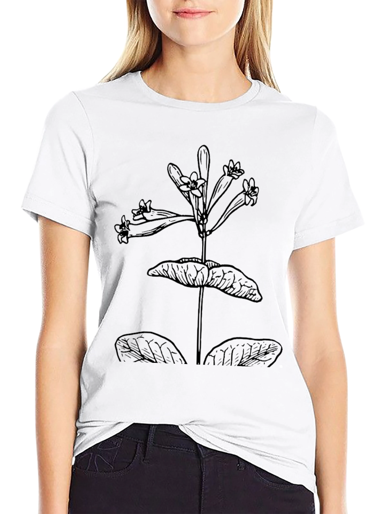Botanical Line Art Black T-Shirt