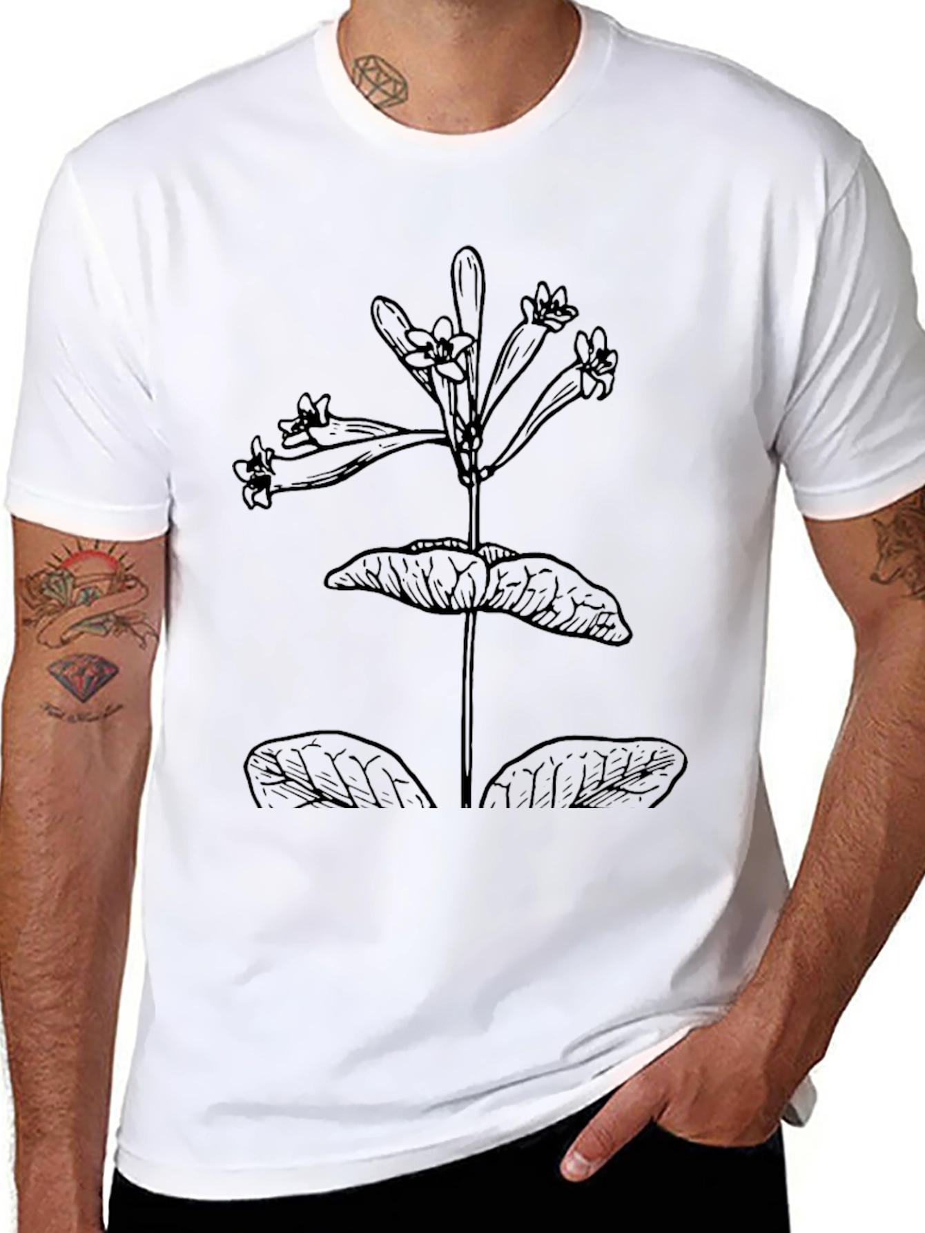 Botanical Line Art Black T-Shirt