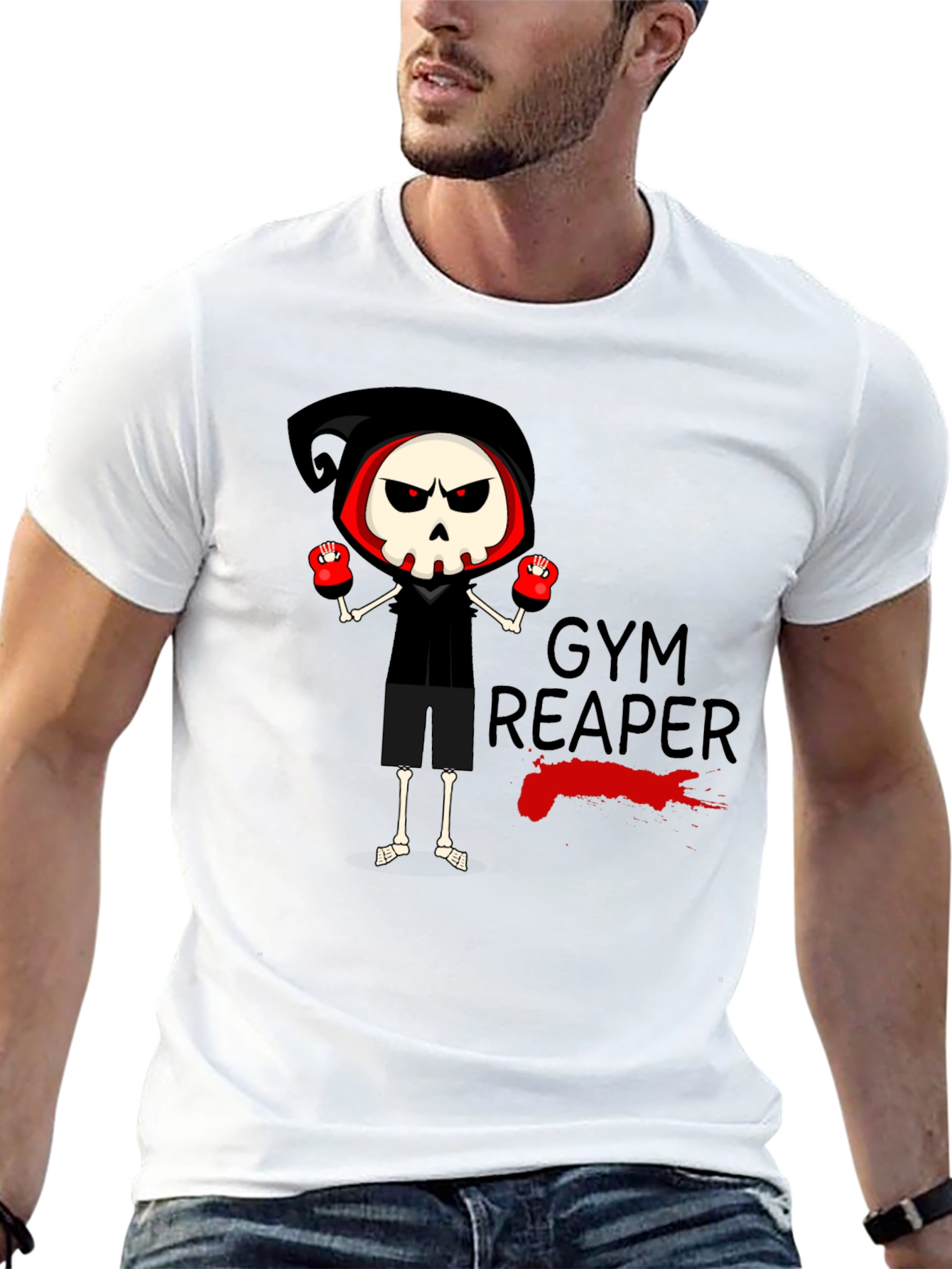 Gym Reaper Graphic Tee - Skeleton Boxer Design