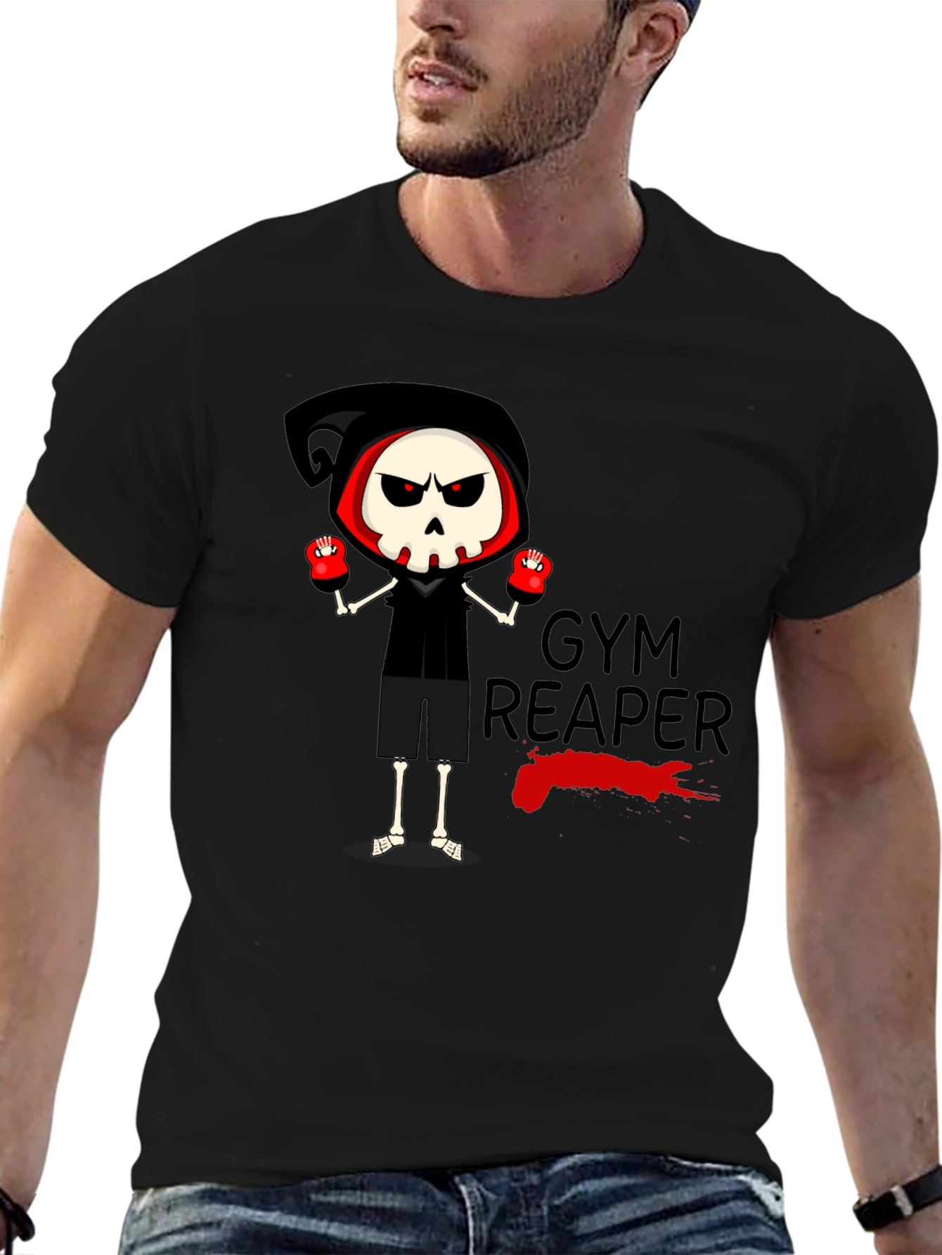 Gym Reaper Graphic Tee - Skeleton Boxer Design
