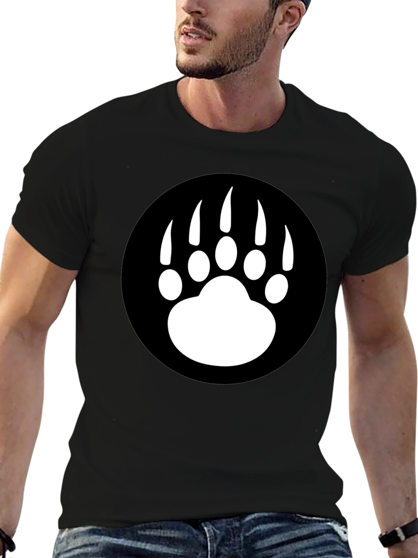 Bear Paw Graphic Tee - Black Cotton T-Shirt