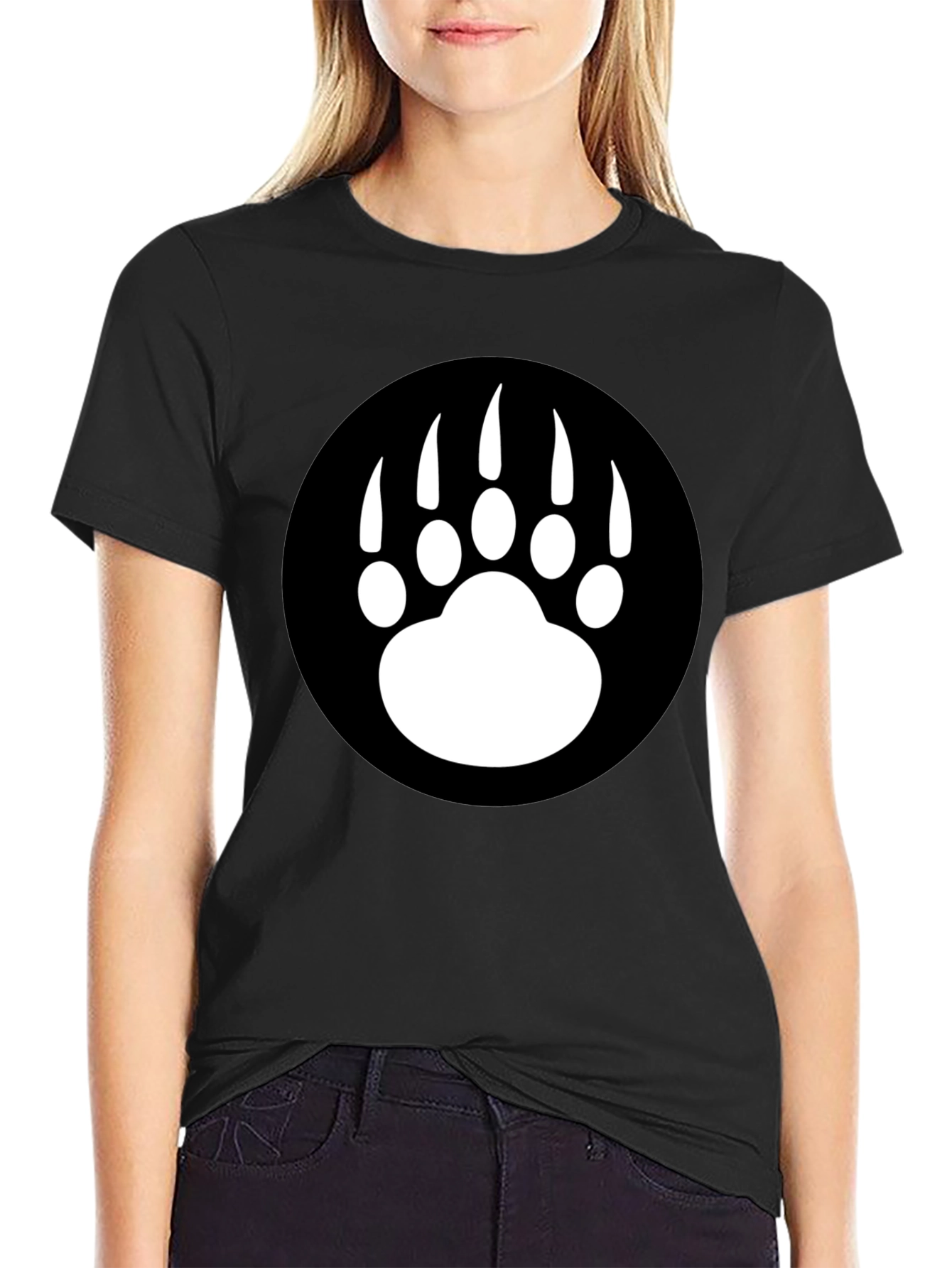 Bear Paw Graphic Tee - Black Cotton T-Shirt