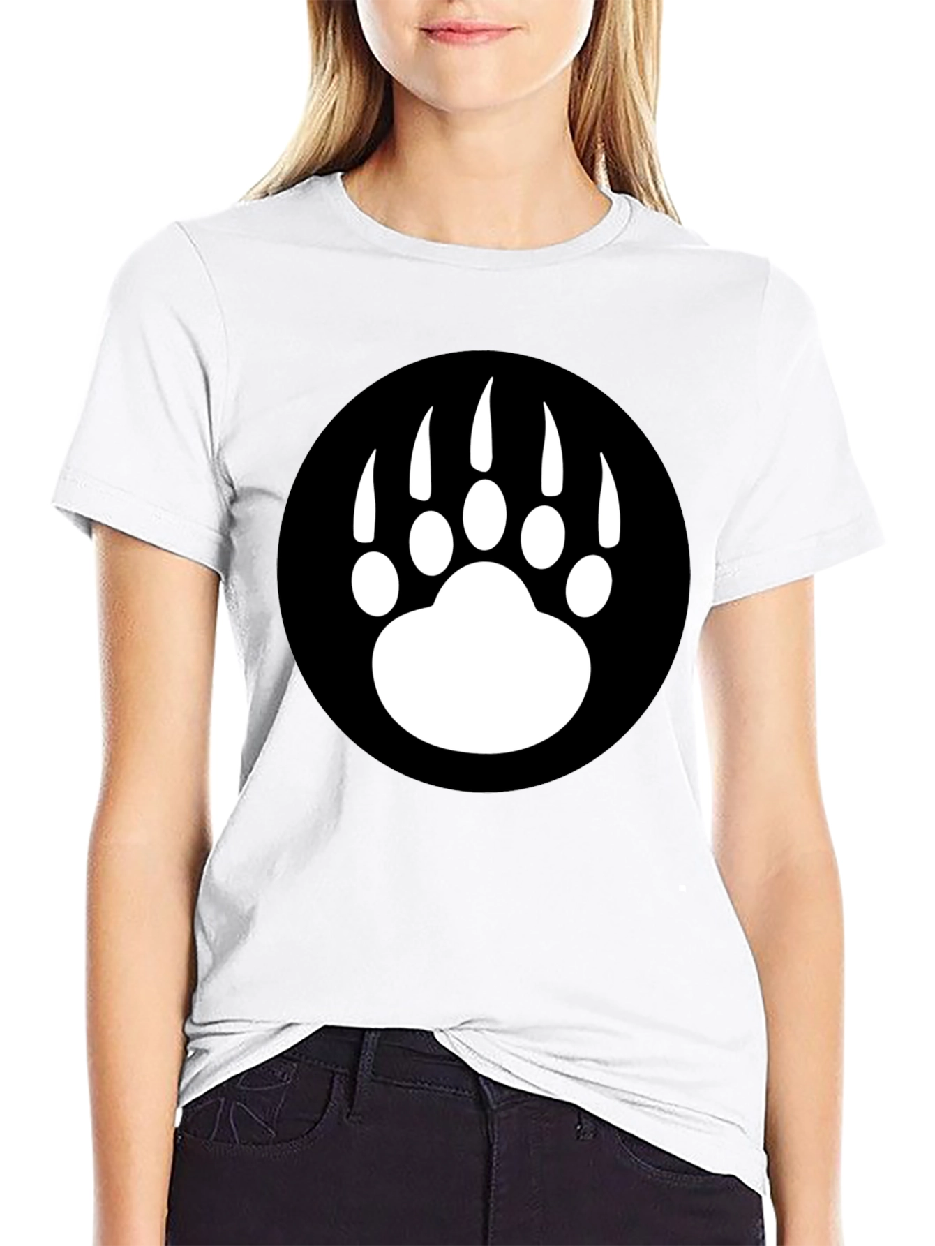 Bear Paw Graphic Tee - Black Cotton T-Shirt