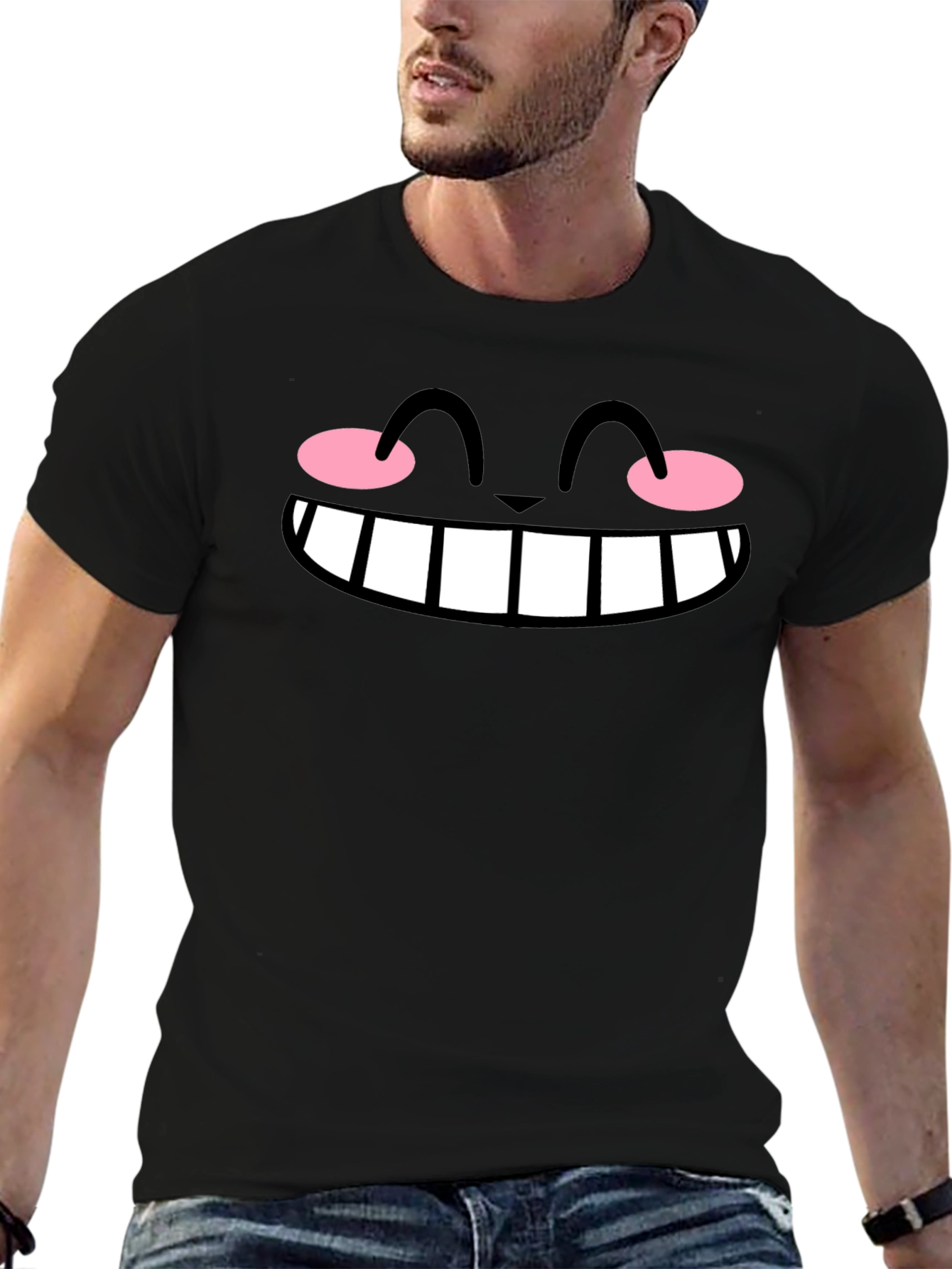 Cute Anime Face Graphic Black T-Shirt