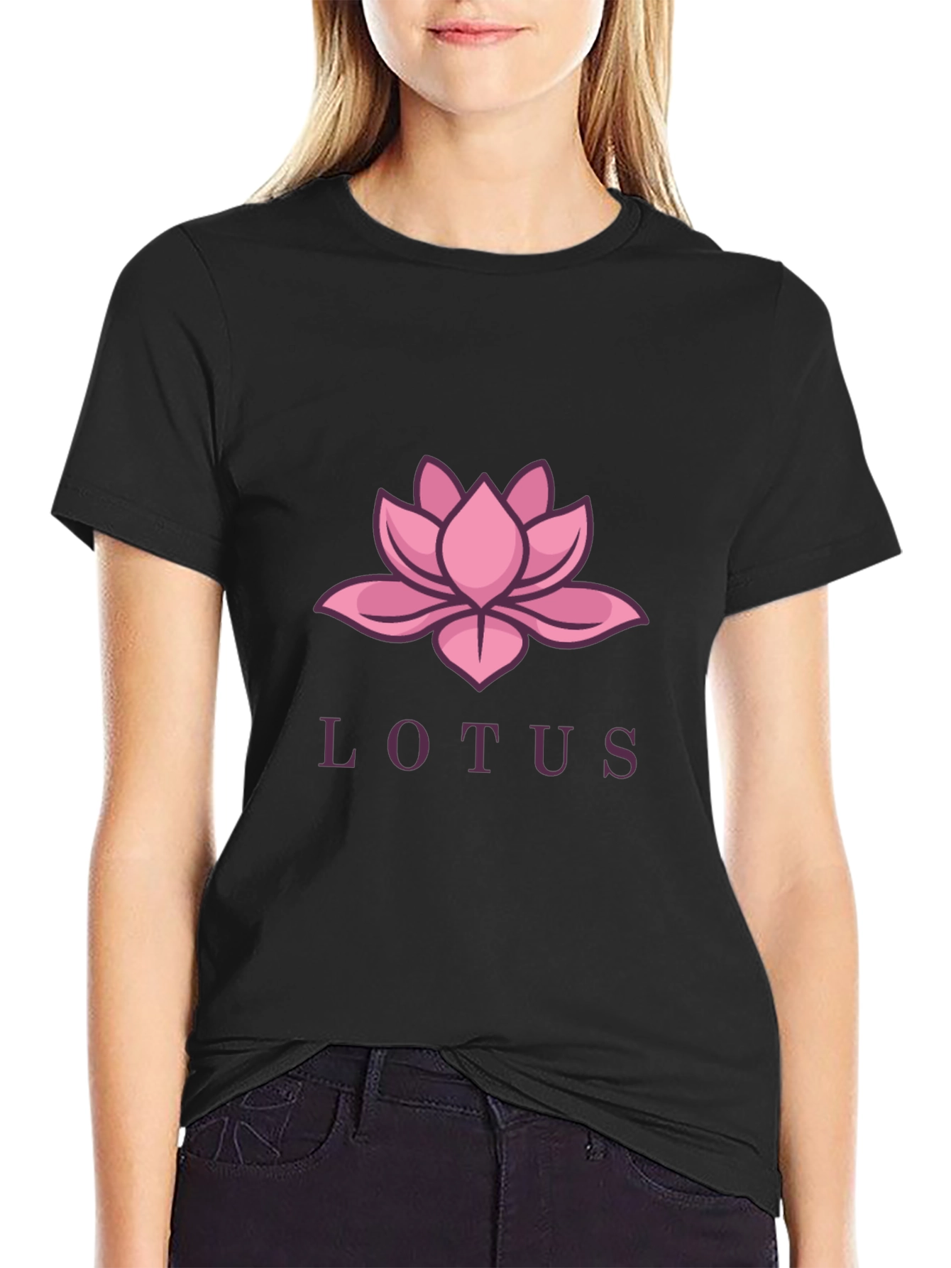 Lotus Flower Graphic Tee - Black Casual Comfort