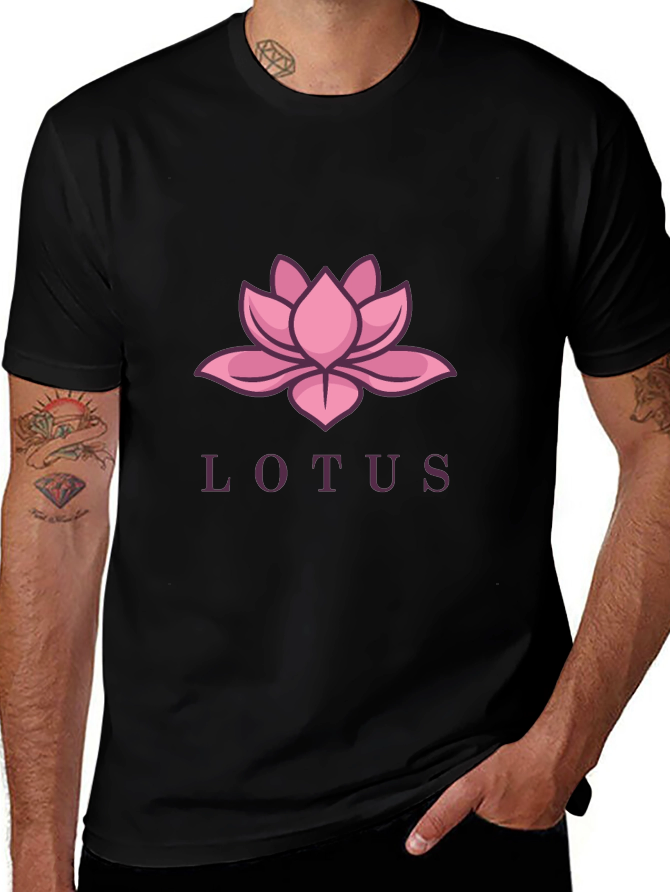 Lotus Flower Graphic Tee - Black Casual Comfort