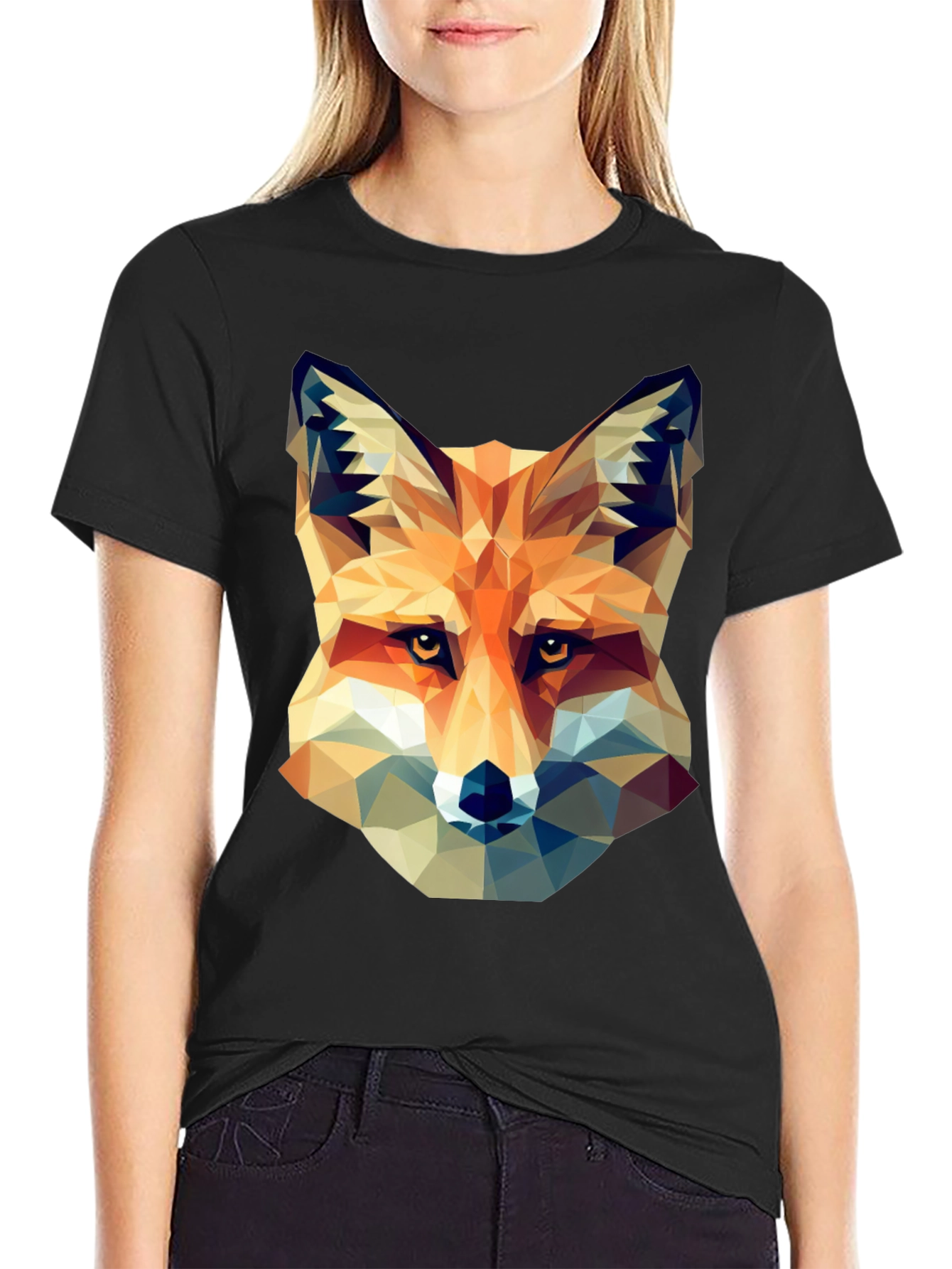 Geometric Fox Head Print T-Shirt