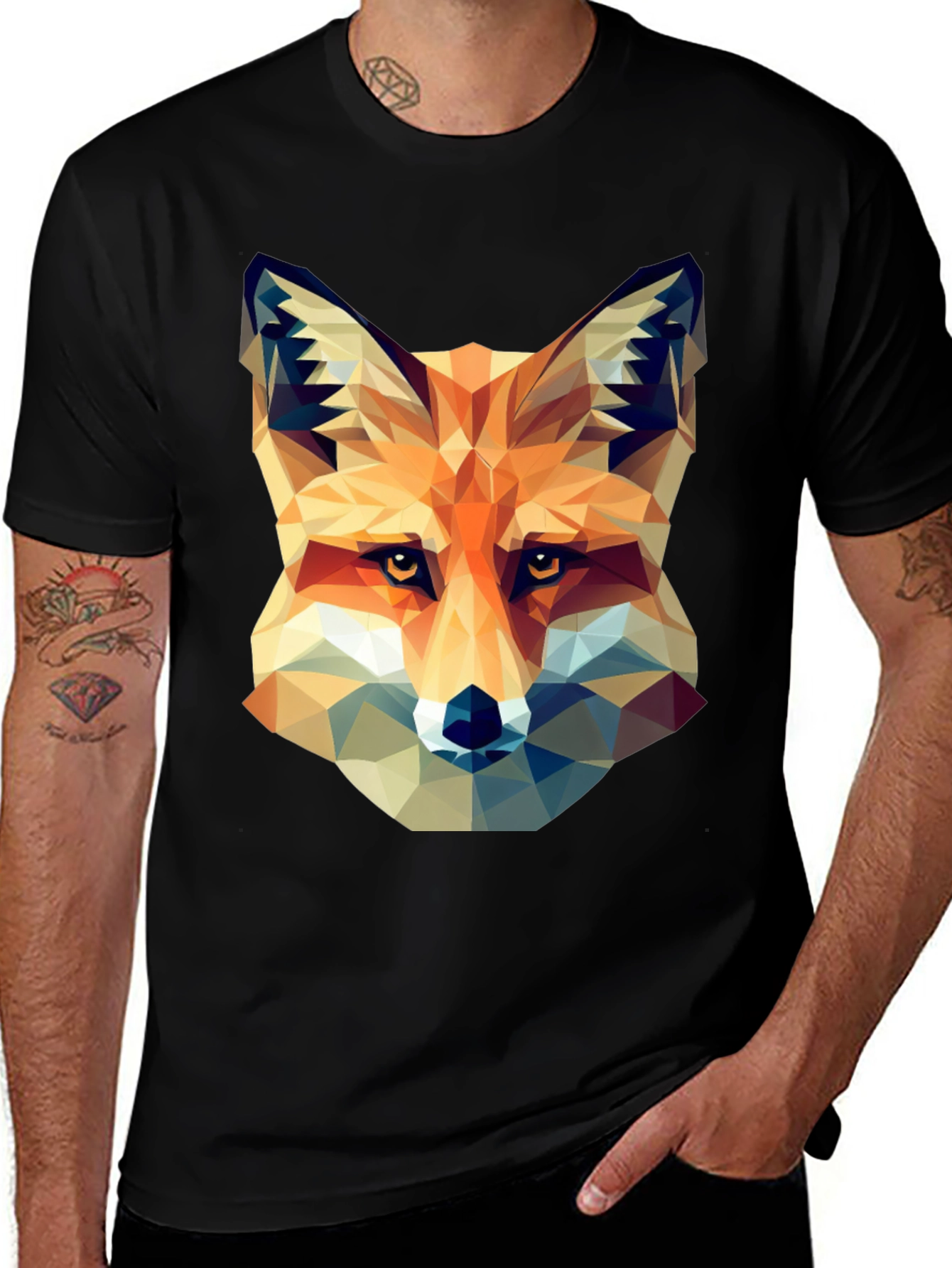 Geometric Fox Head Print T-Shirt
