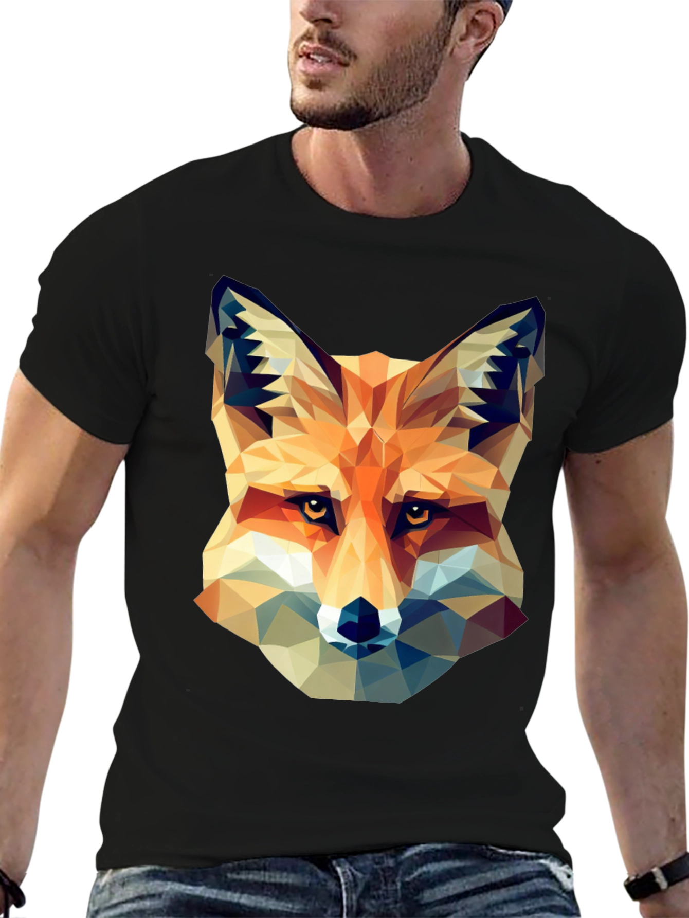 Geometric Fox Head Print T-Shirt