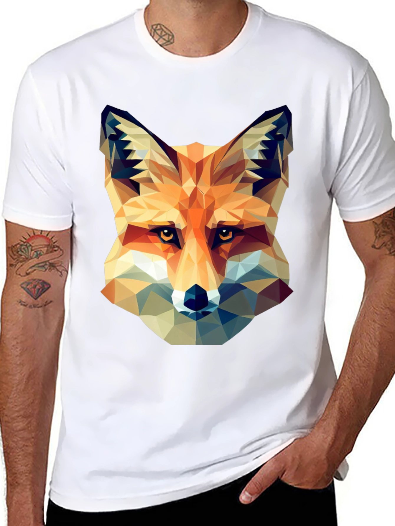 Geometric Fox Head Print T-Shirt