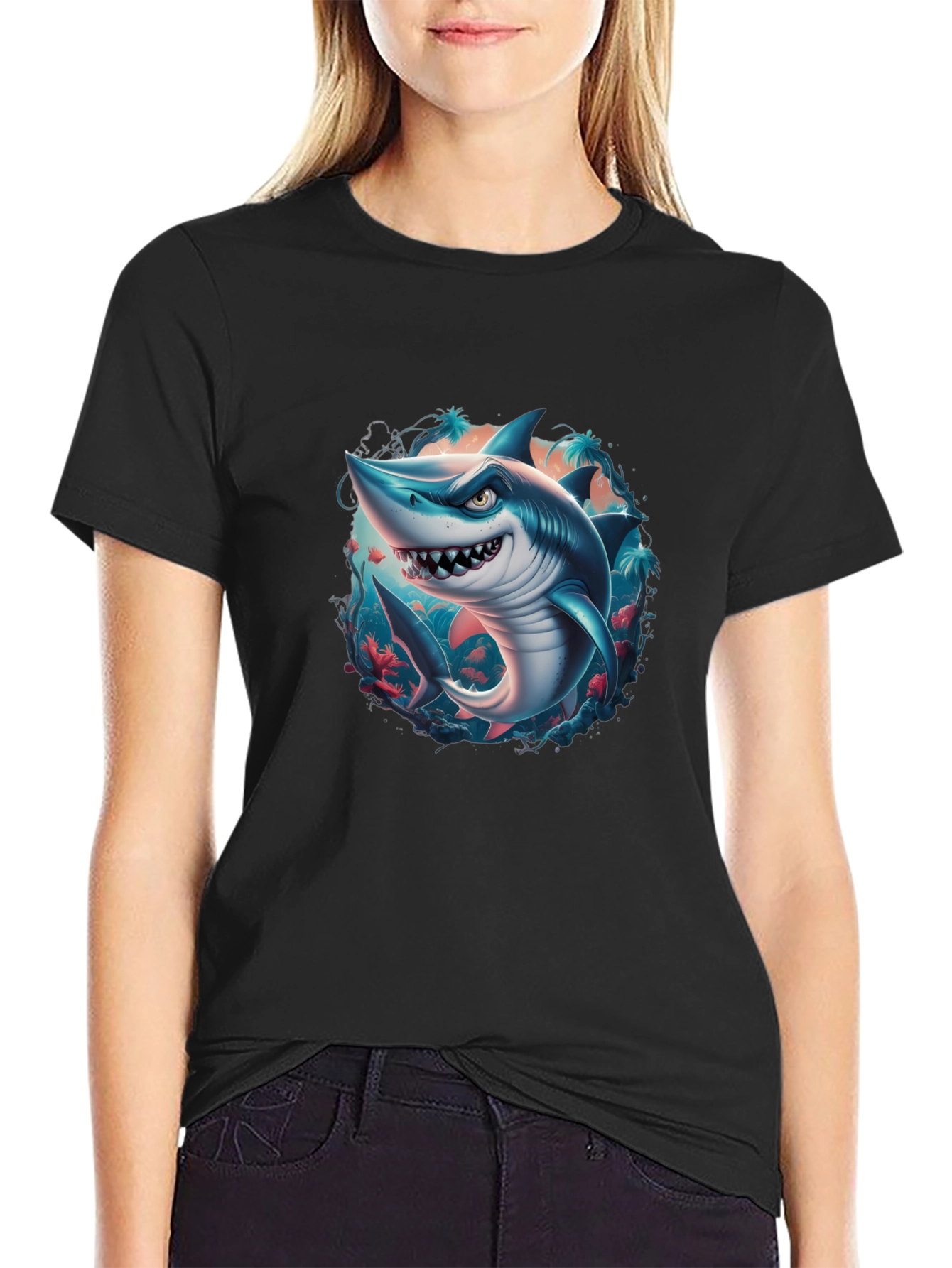 Shark Graphic Tee - Mens Black T-Shirt