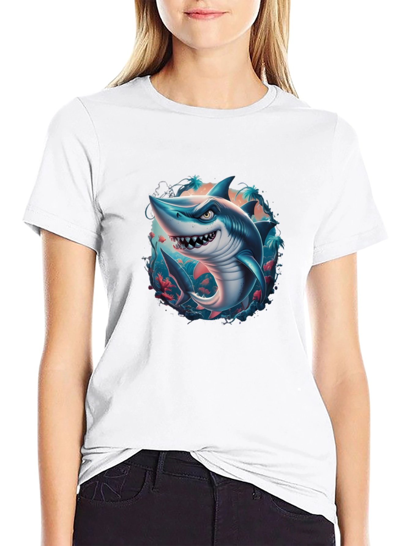 Shark Graphic Tee - Mens Black T-Shirt