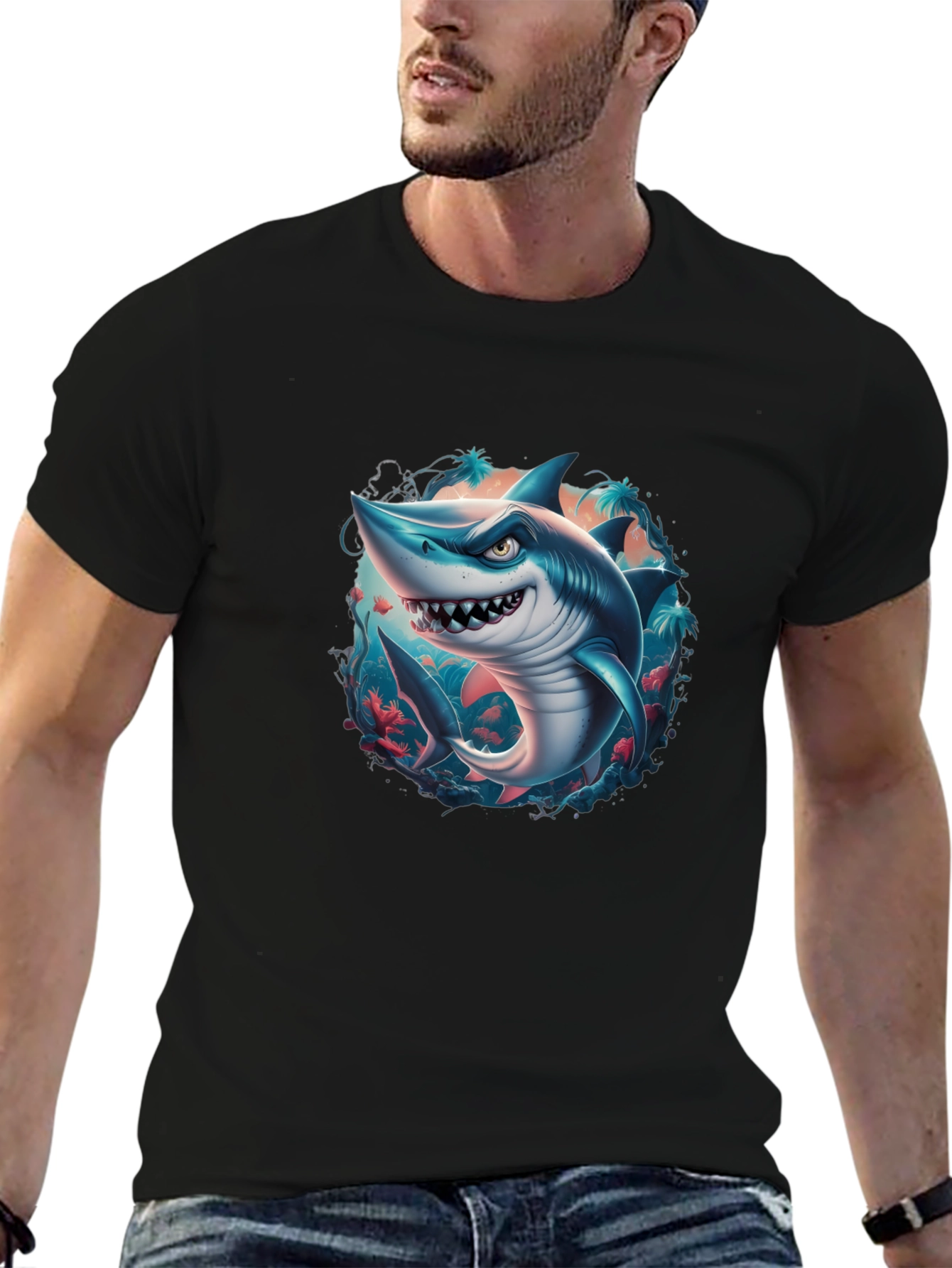 Shark Graphic Tee - Mens Black T-Shirt