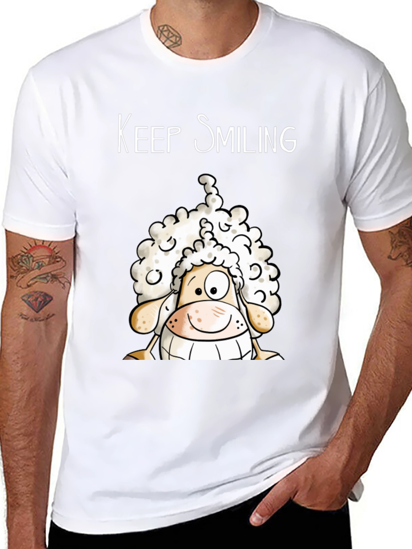 Keep Smiling Sheep T-Shirt - Black Cotton Tee