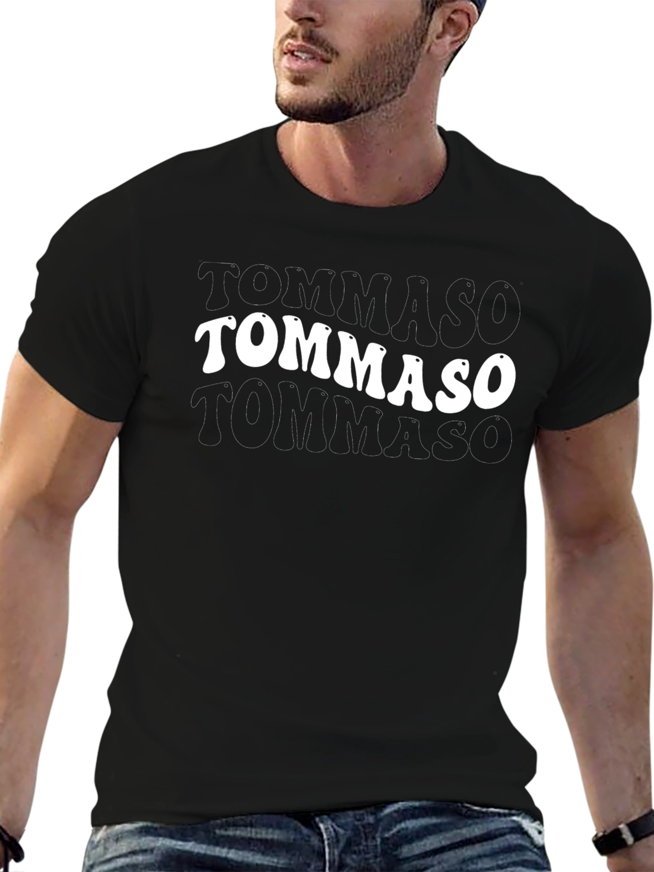 Tommaso Retro Wave Tee - Black Cotton Blend