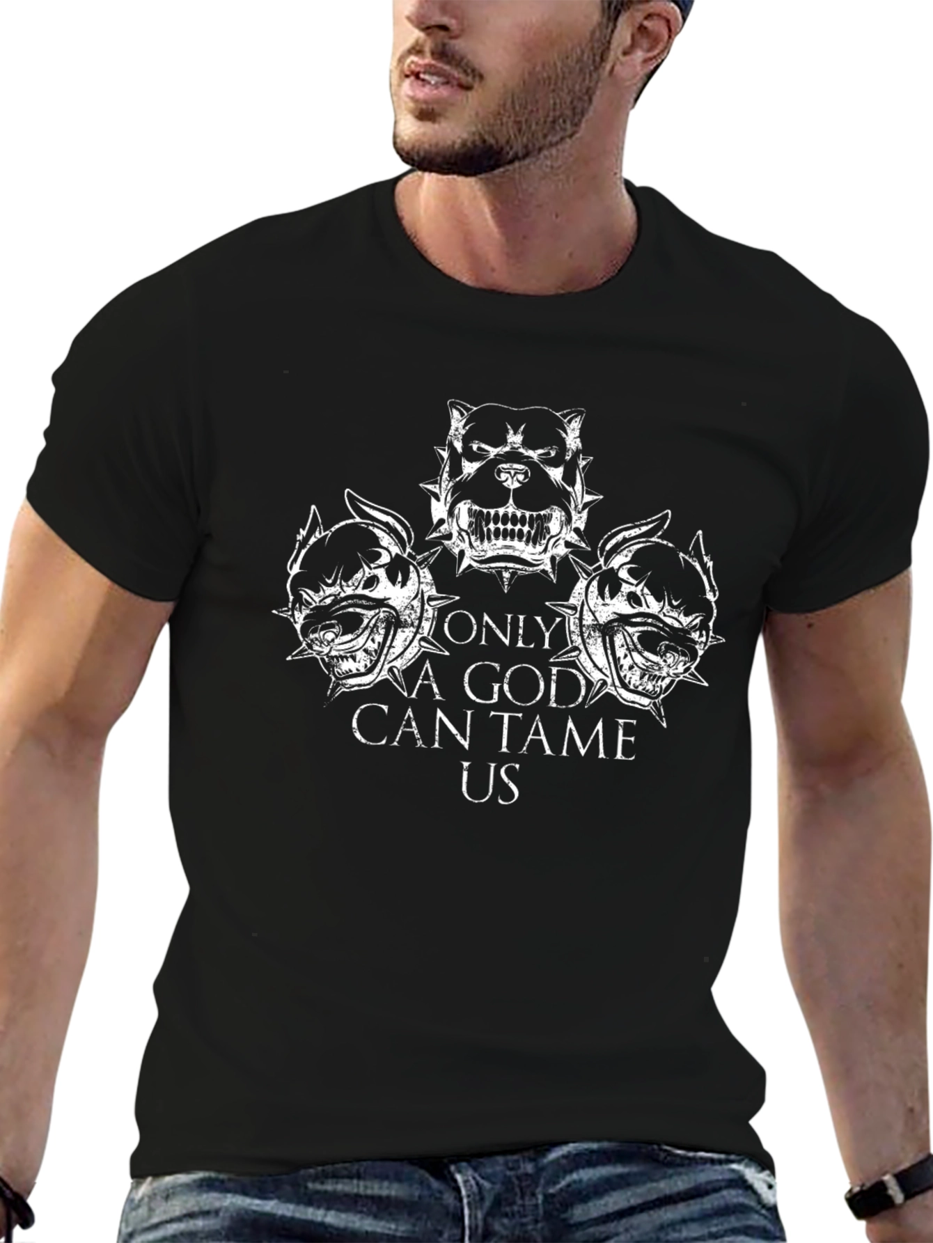 Dog Heads Only A God Black T-Shirt