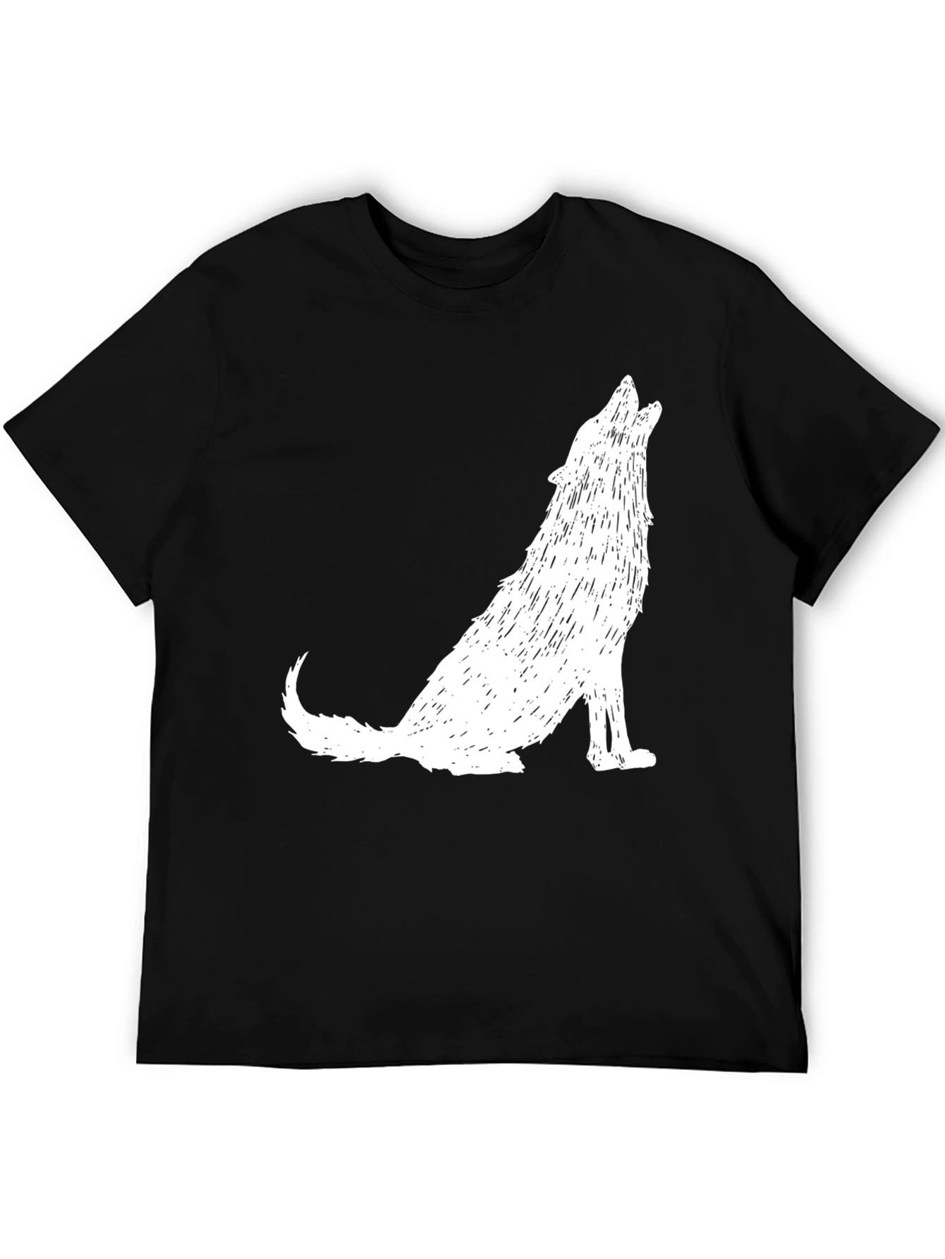 Mens Black T-Shirt - White Howling Wolf Graphic Tee