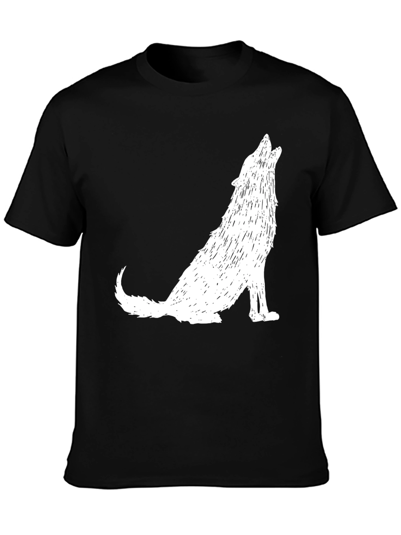 Mens Black T-Shirt - White Howling Wolf Graphic Tee