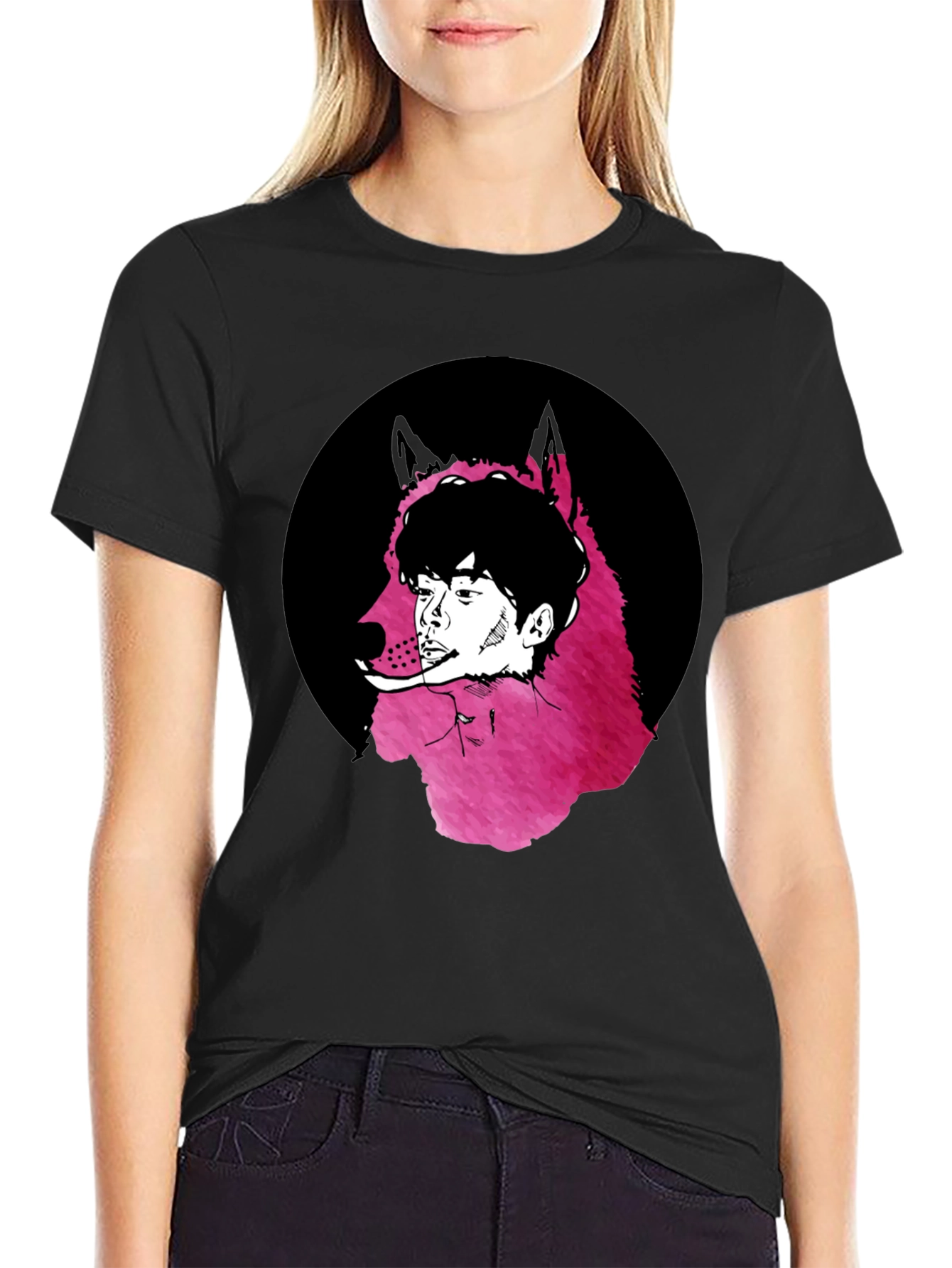 Wolf Man Graphic Tee - Black Cotton Blend