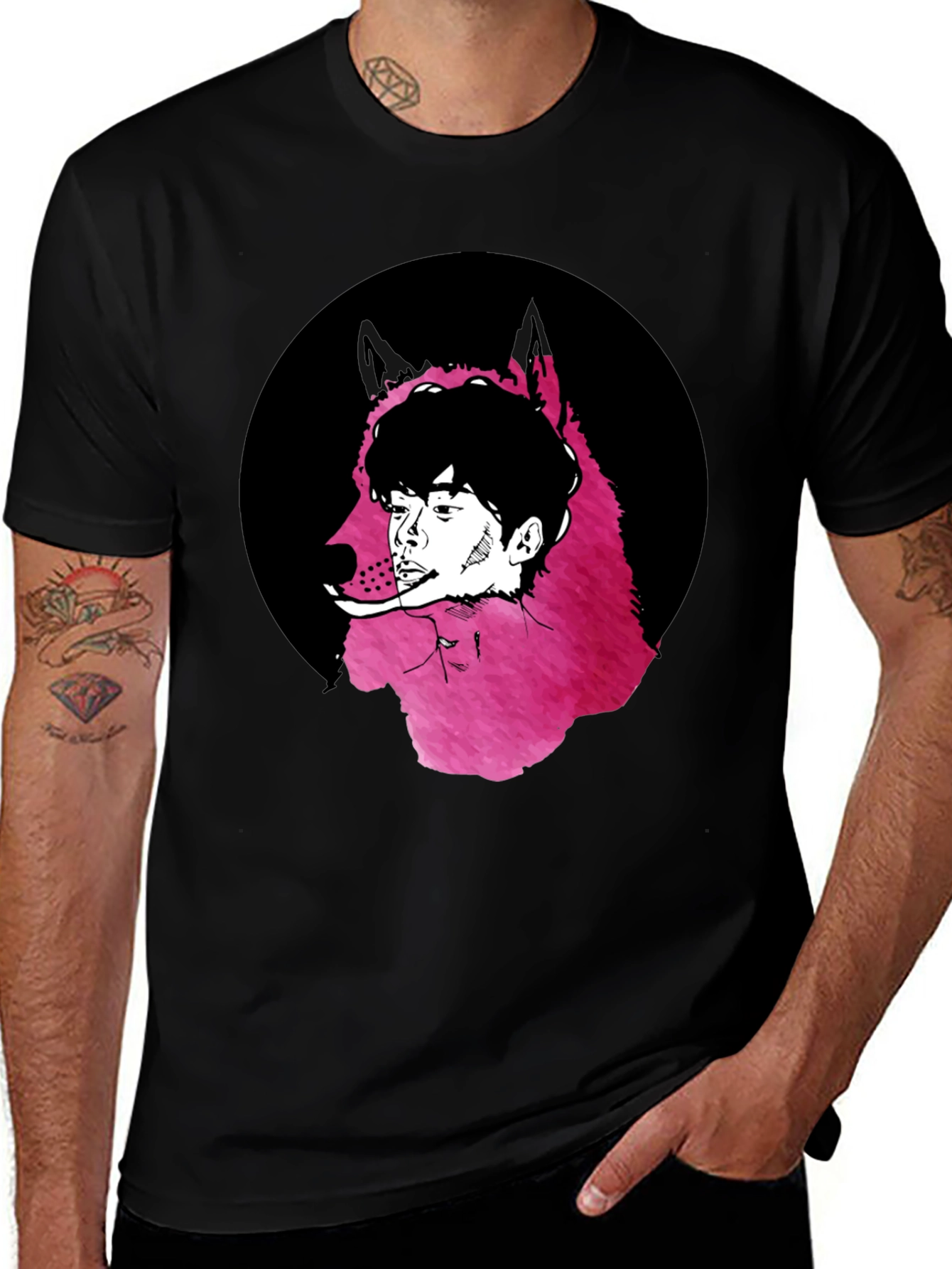 Wolf Man Graphic Tee - Black Cotton Blend