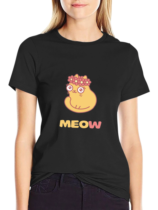Cute Cat Flower Crown Black T-Shirt