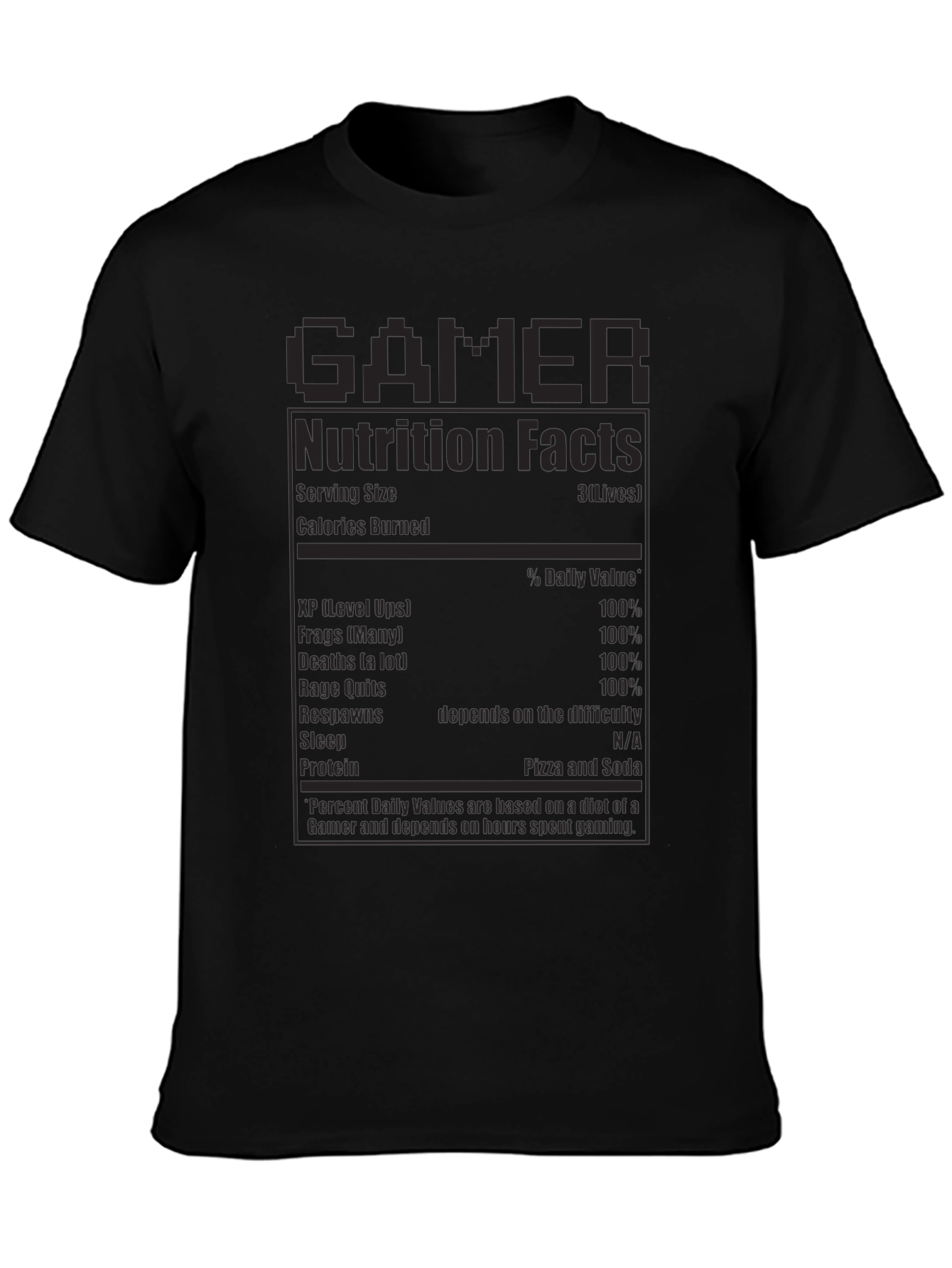 Gamer Nutrition Facts T-Shirt - Funny Novelty Tee