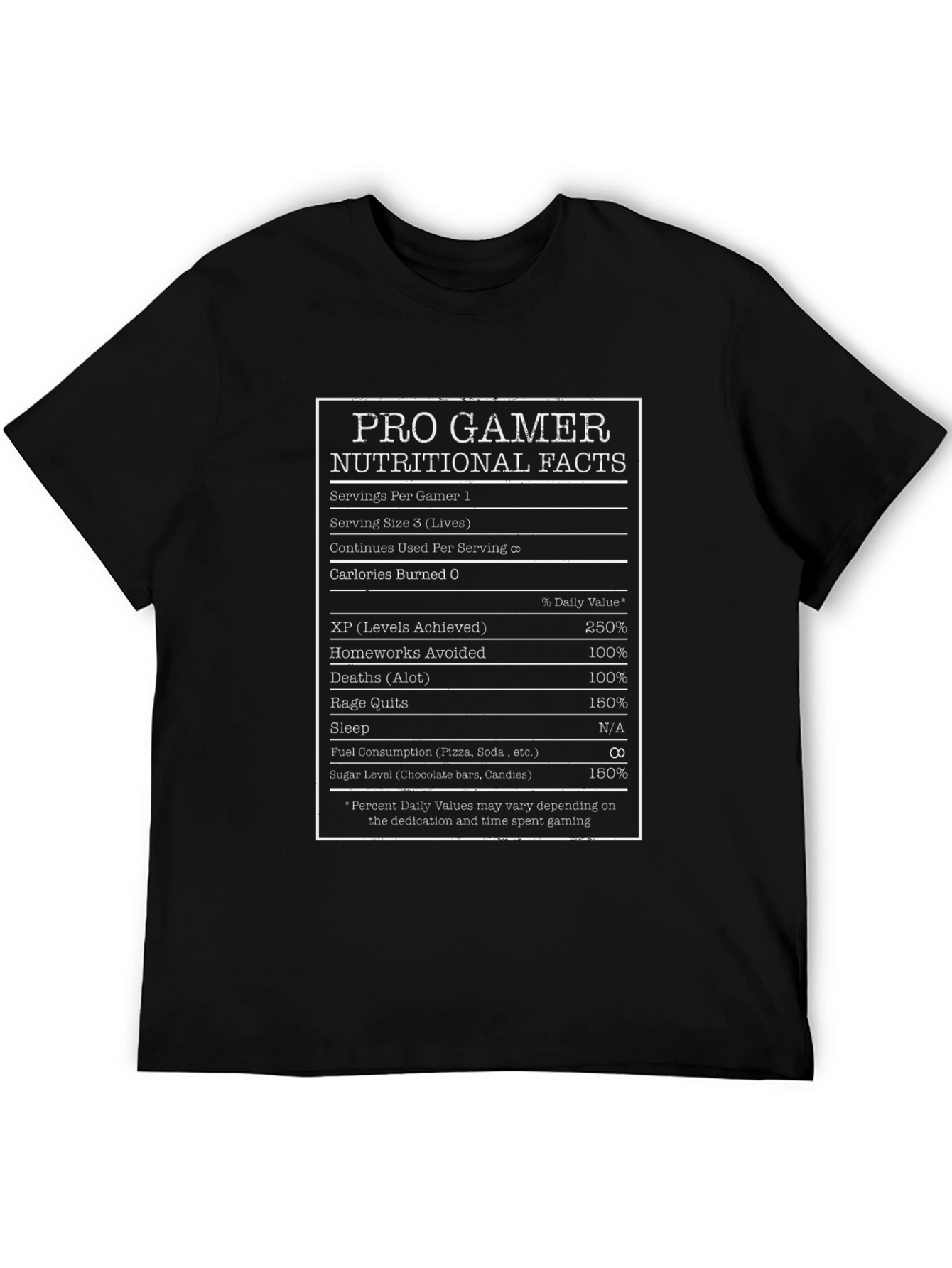Pro Gamer Nutritional Facts Black T-Shirt