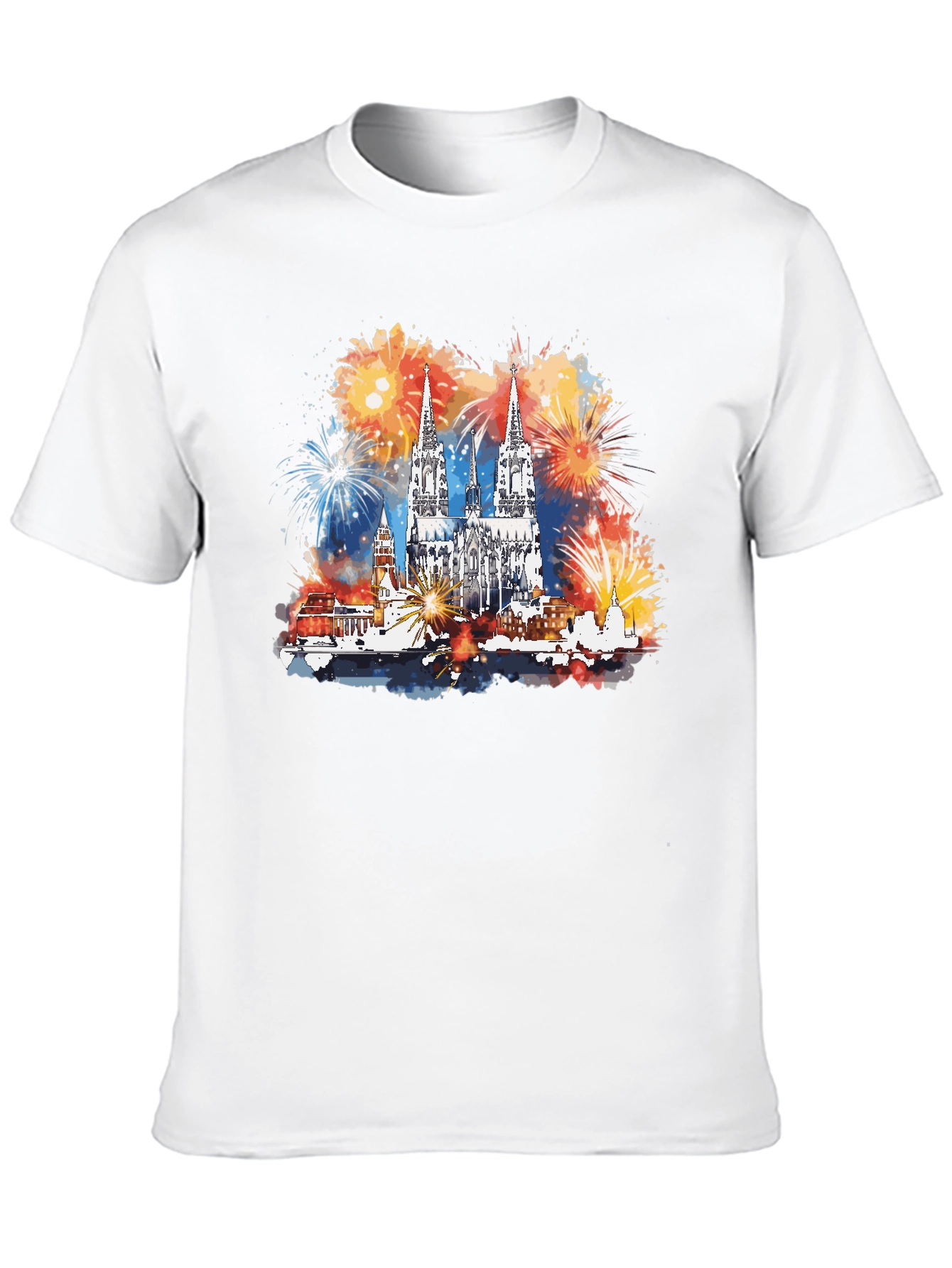 Cologne Cathedral Fireworks Mens Black T-Shirt