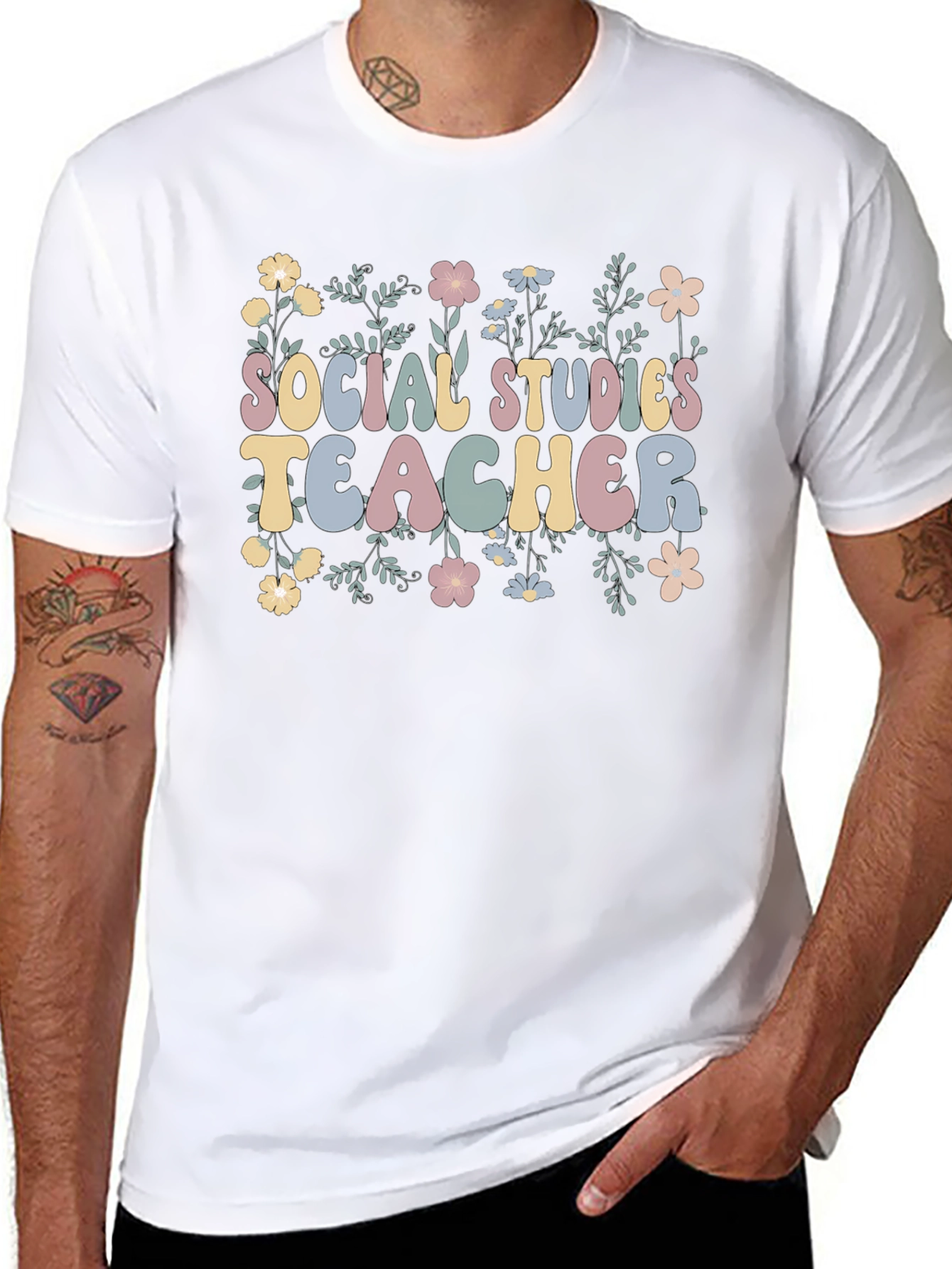 Social Studies Teacher T-Shirt - Floral Design
